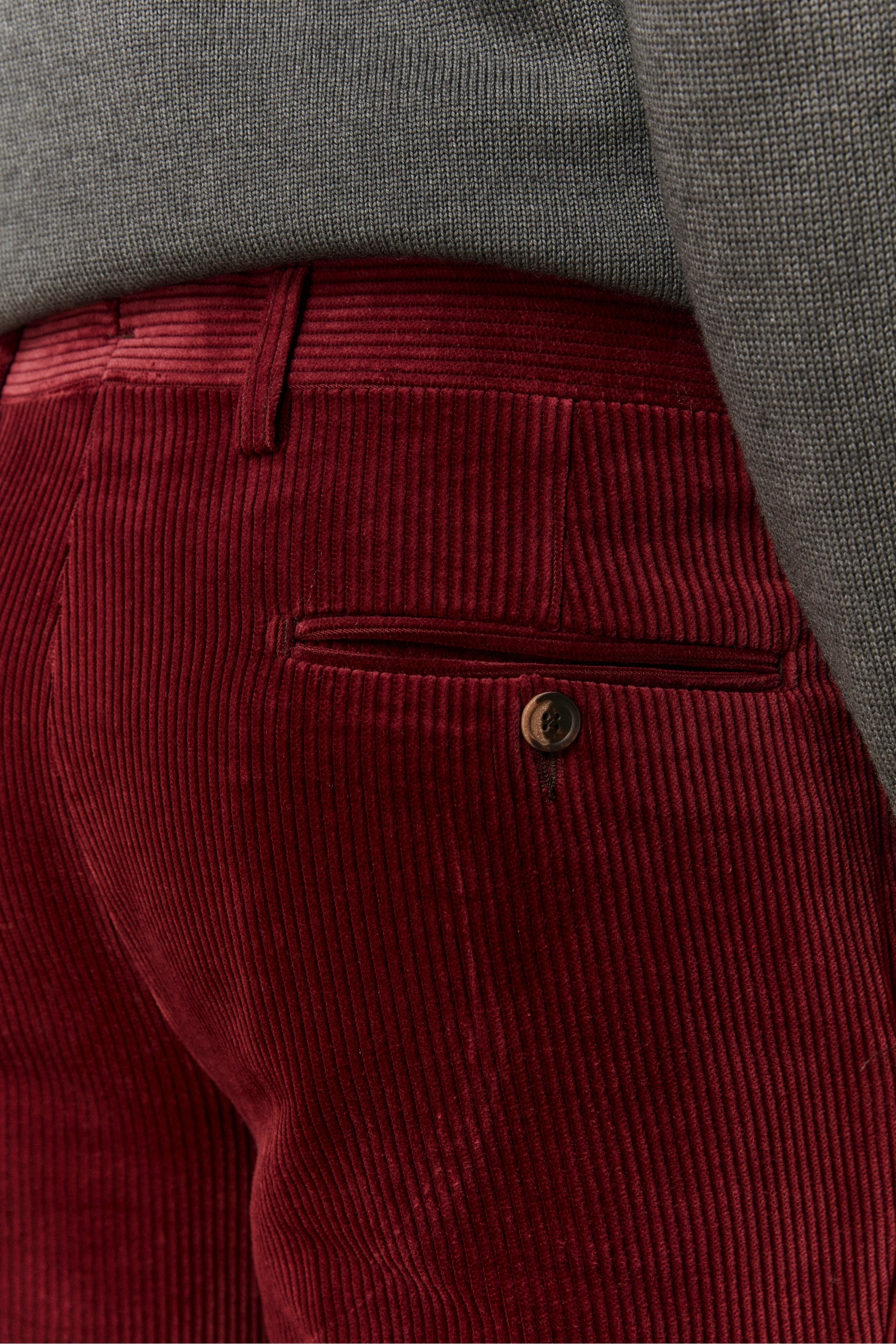 Regular Fit Velvet Trousers - Burgundy