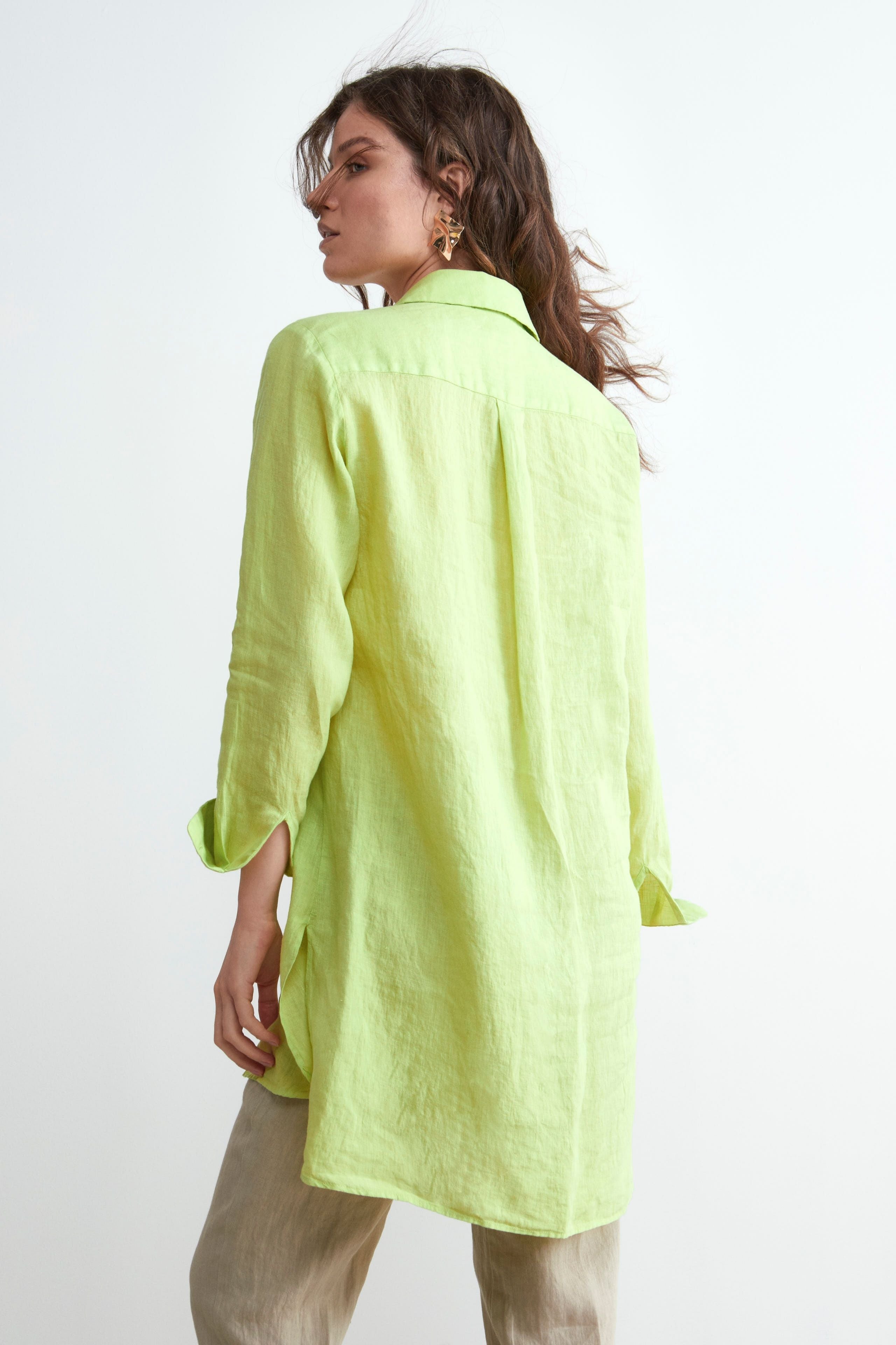 Long Linen Shirt - LIME