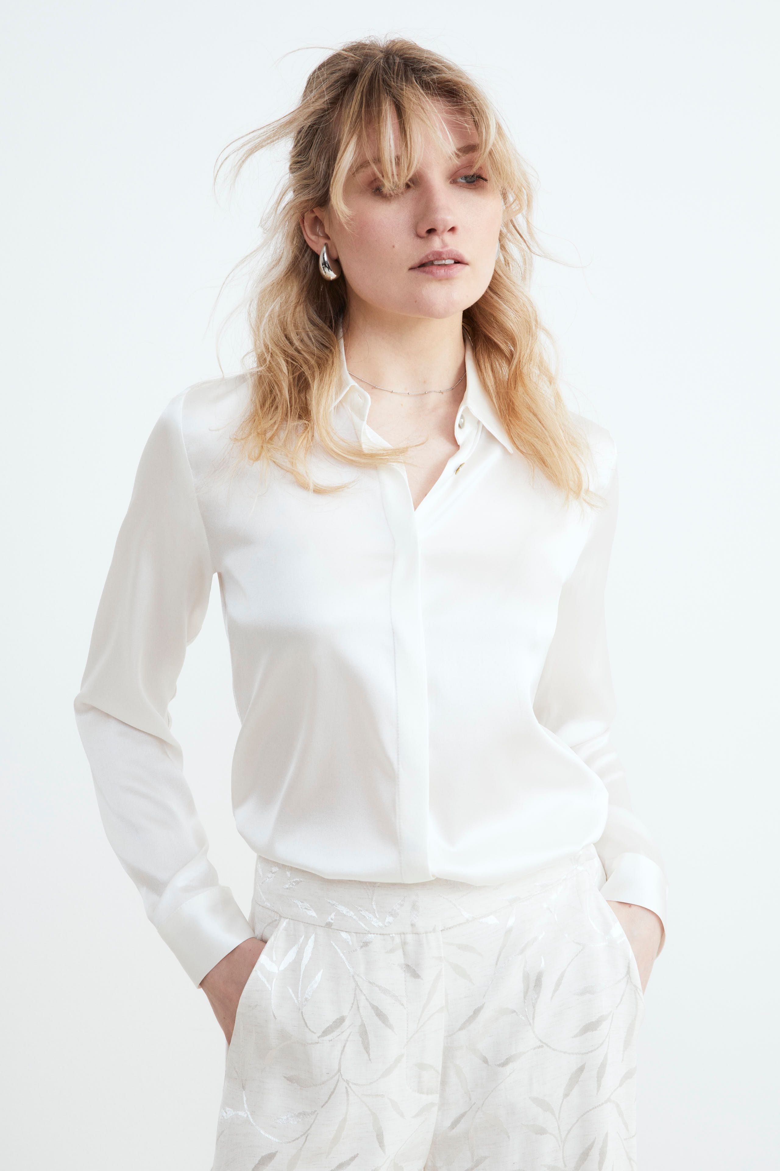 Camicia in seta da donna panna