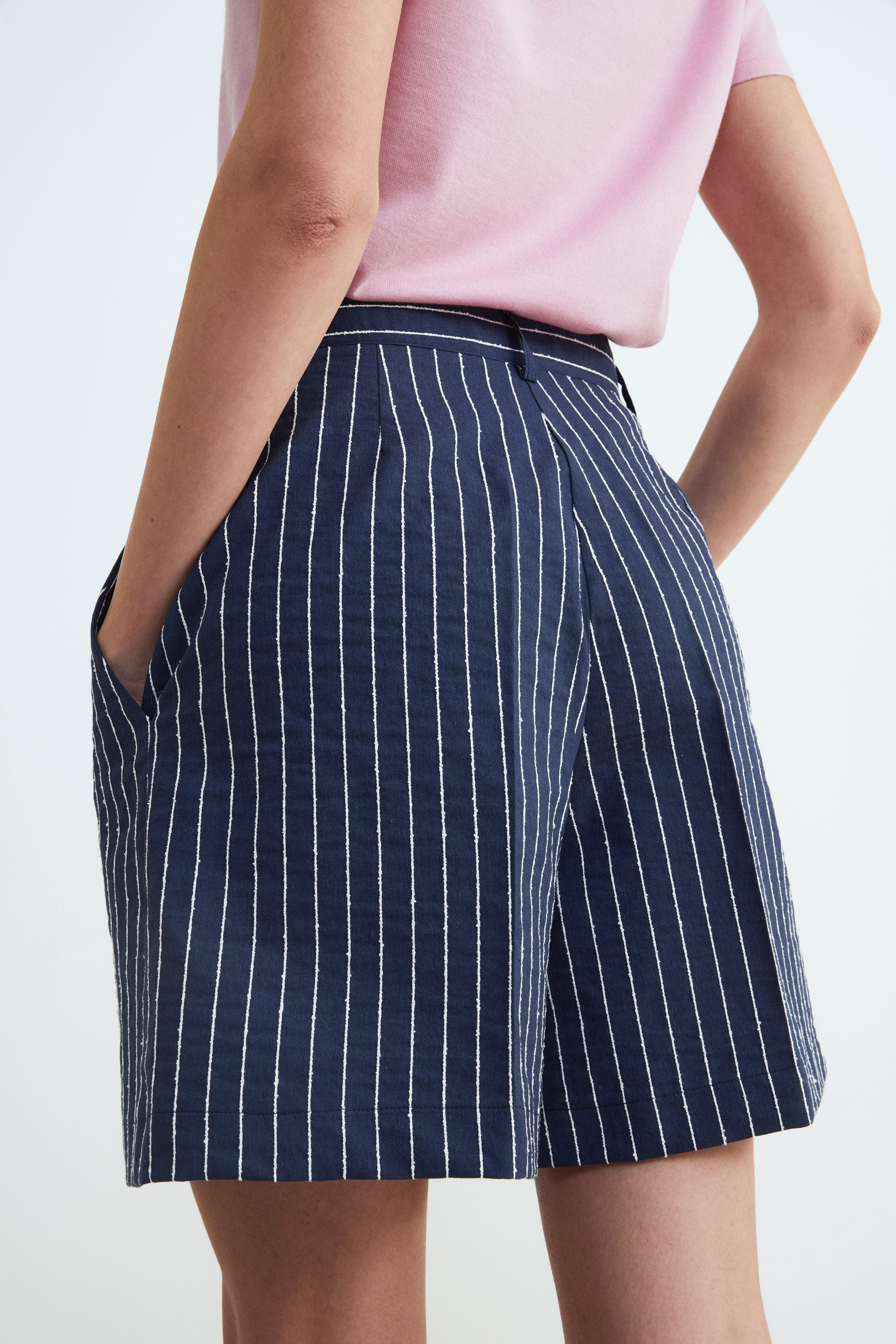 Women’s striped shorts -BLUE/BEIGE STRIPED