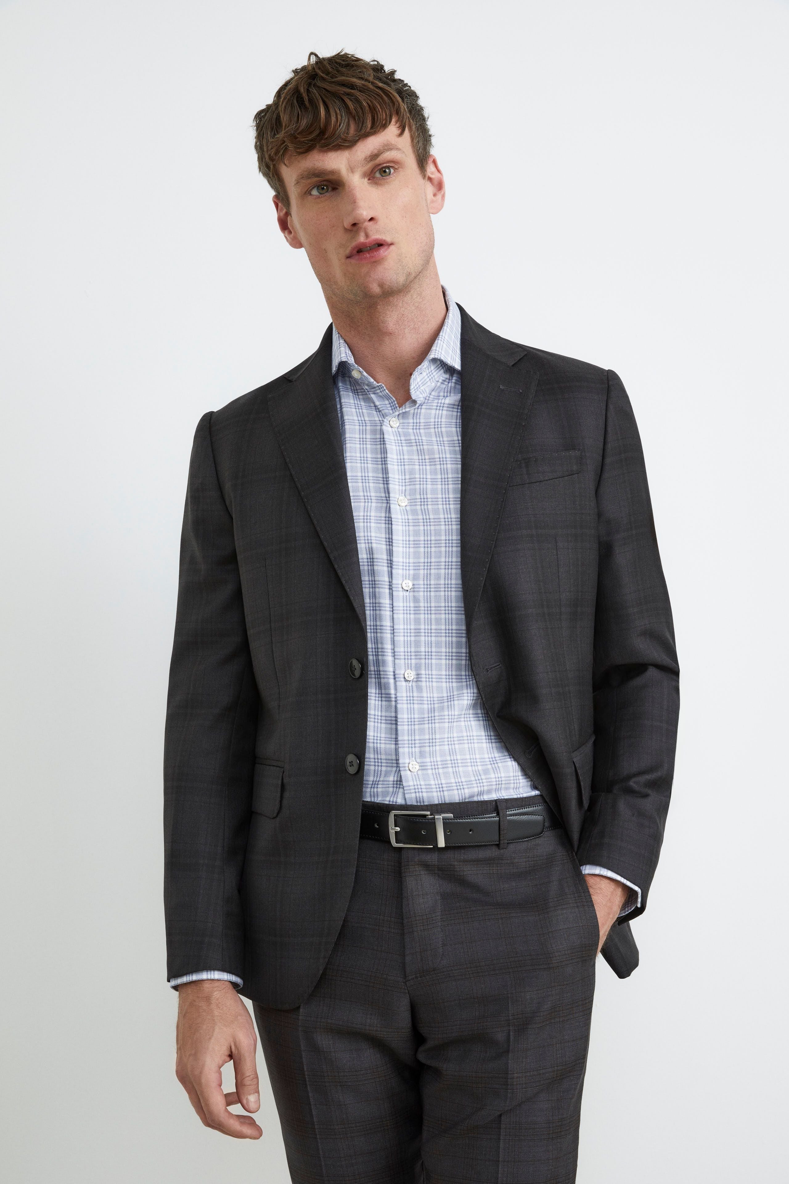 Grey slim fit checked suit - Grey check