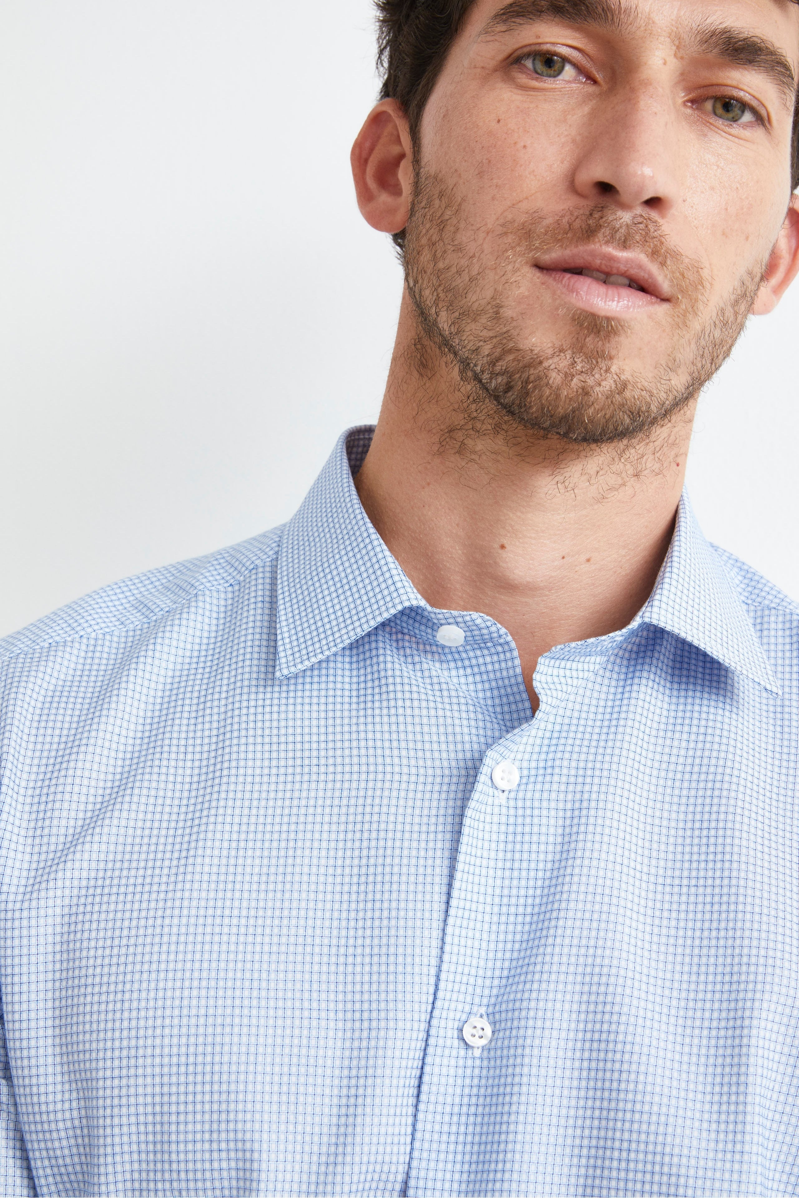 Slim Fit Checkered Shirt - White-Light blue pattern