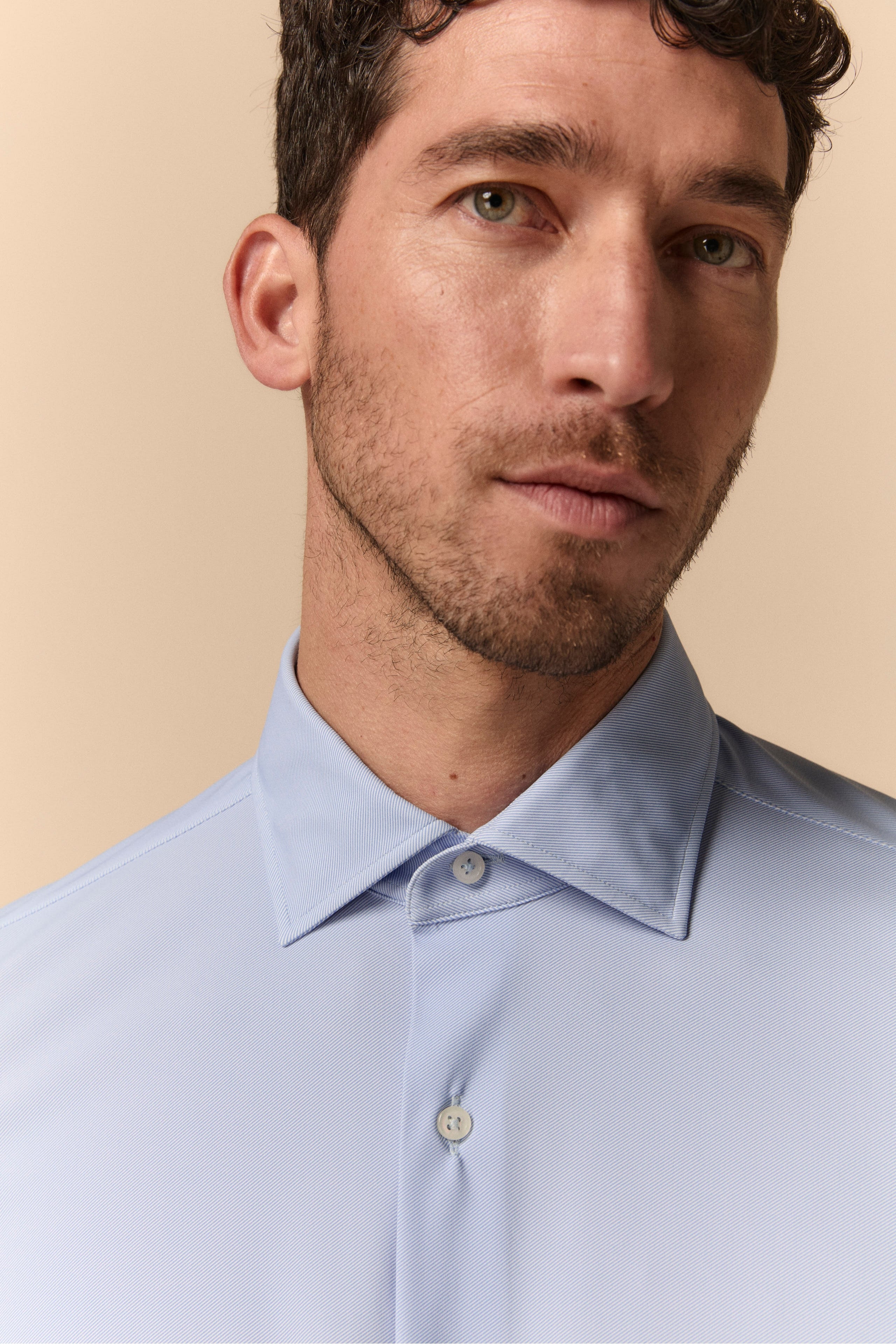 Striped Slim Fit Shirt in Jersey - Light blue