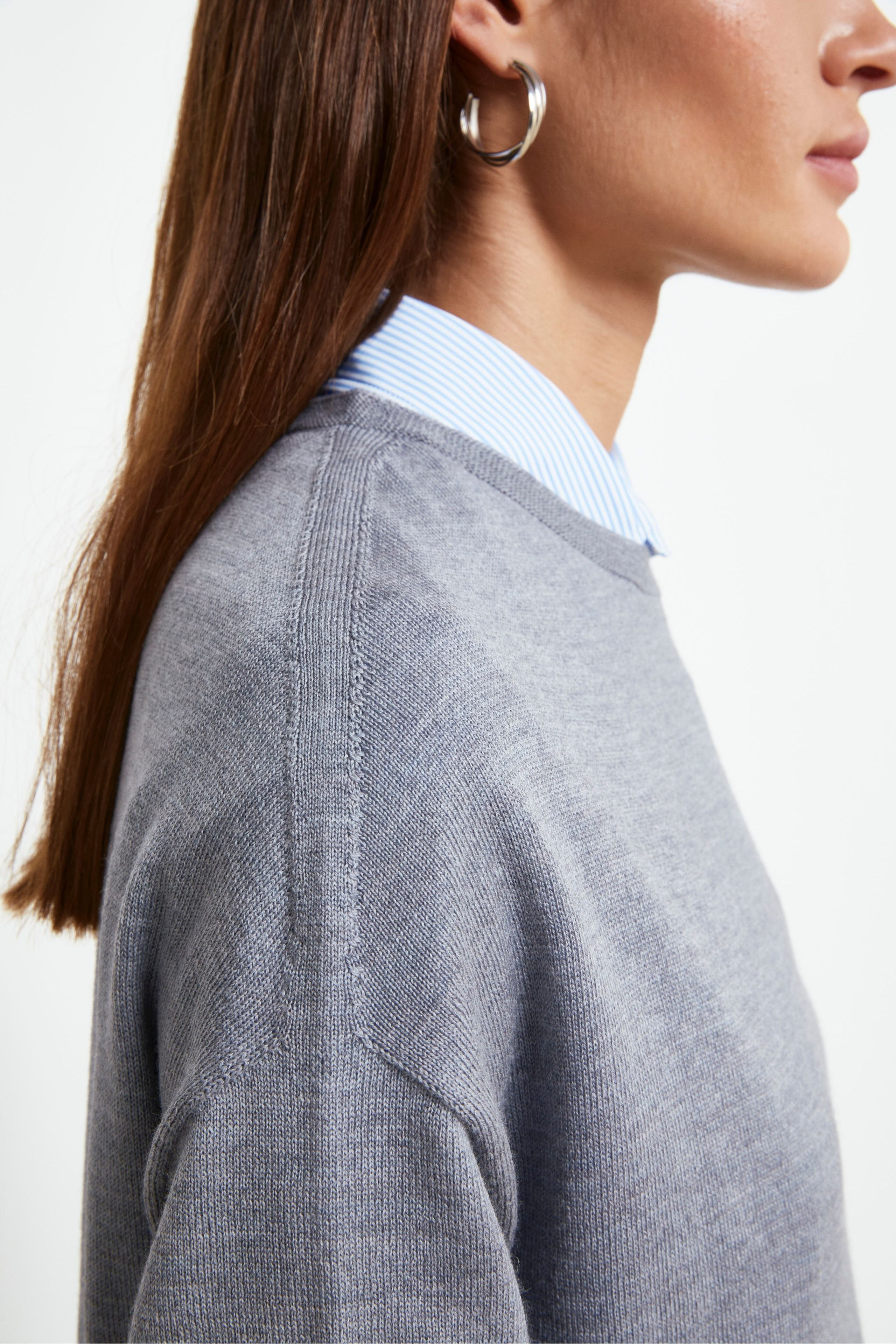 Open Merino Wool Cardigan - GREY