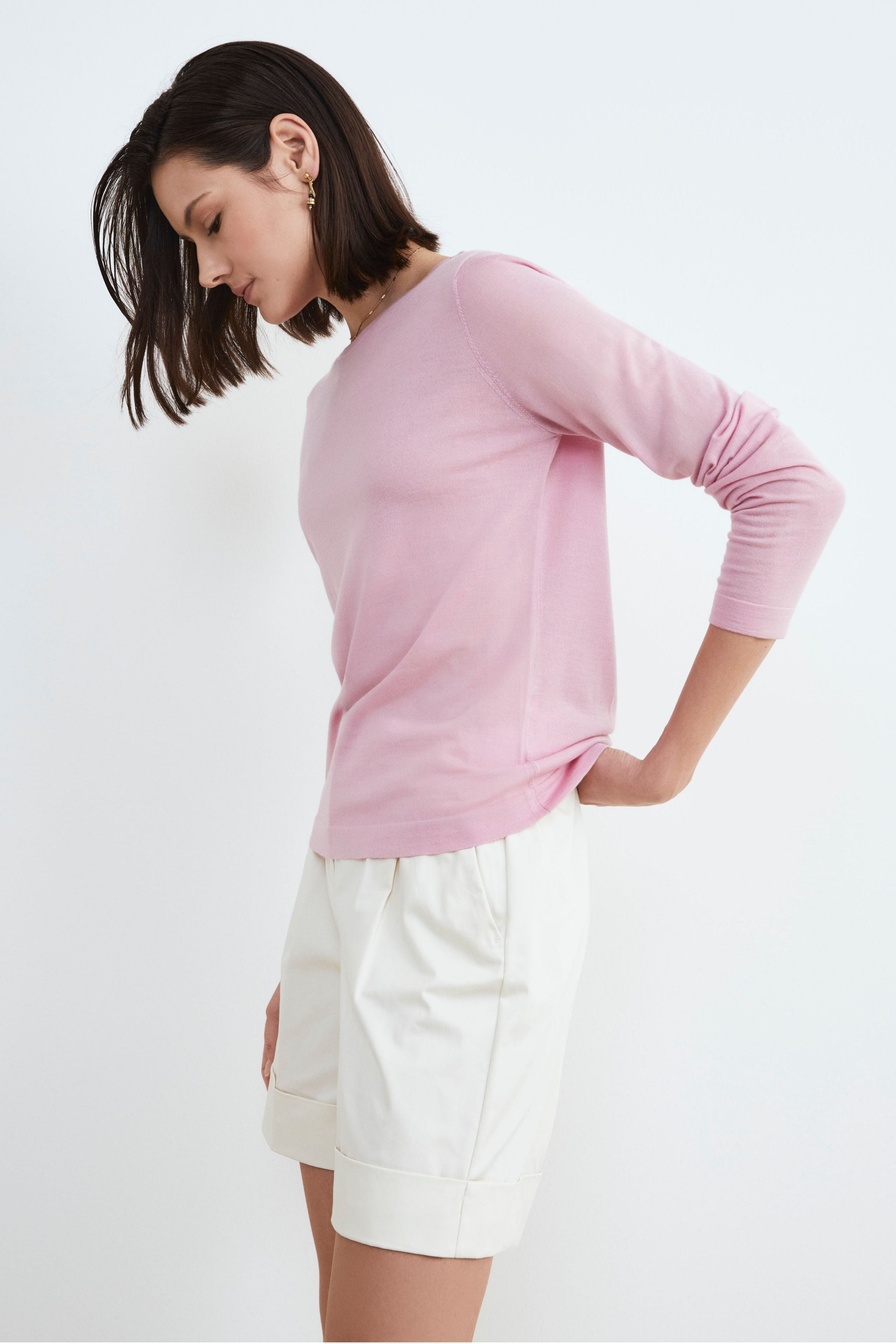 Pull à col ras du cou pour femmes - Vieux rose