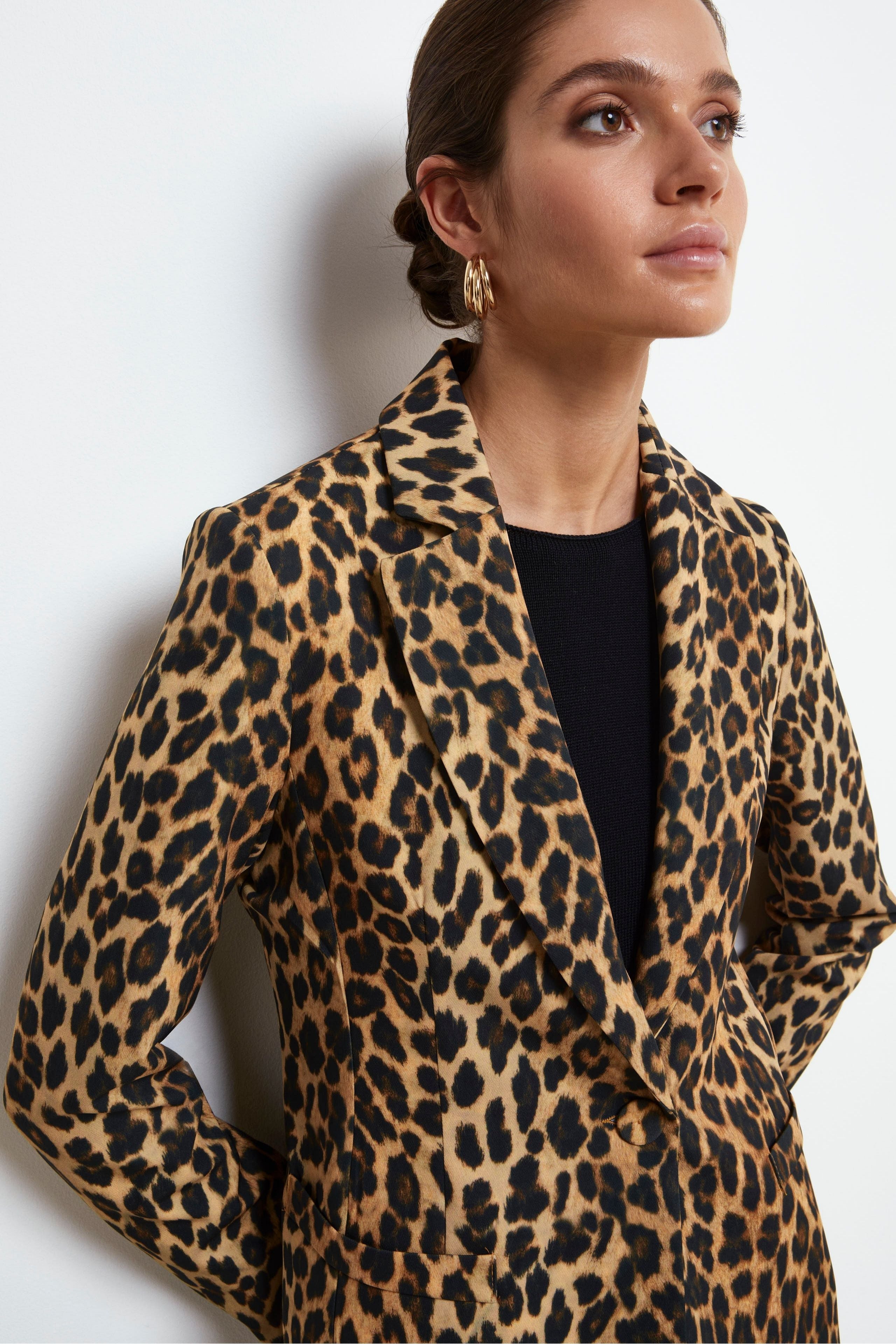 Leopard Print Regular Fit Jacket - BEIGE PATTERN