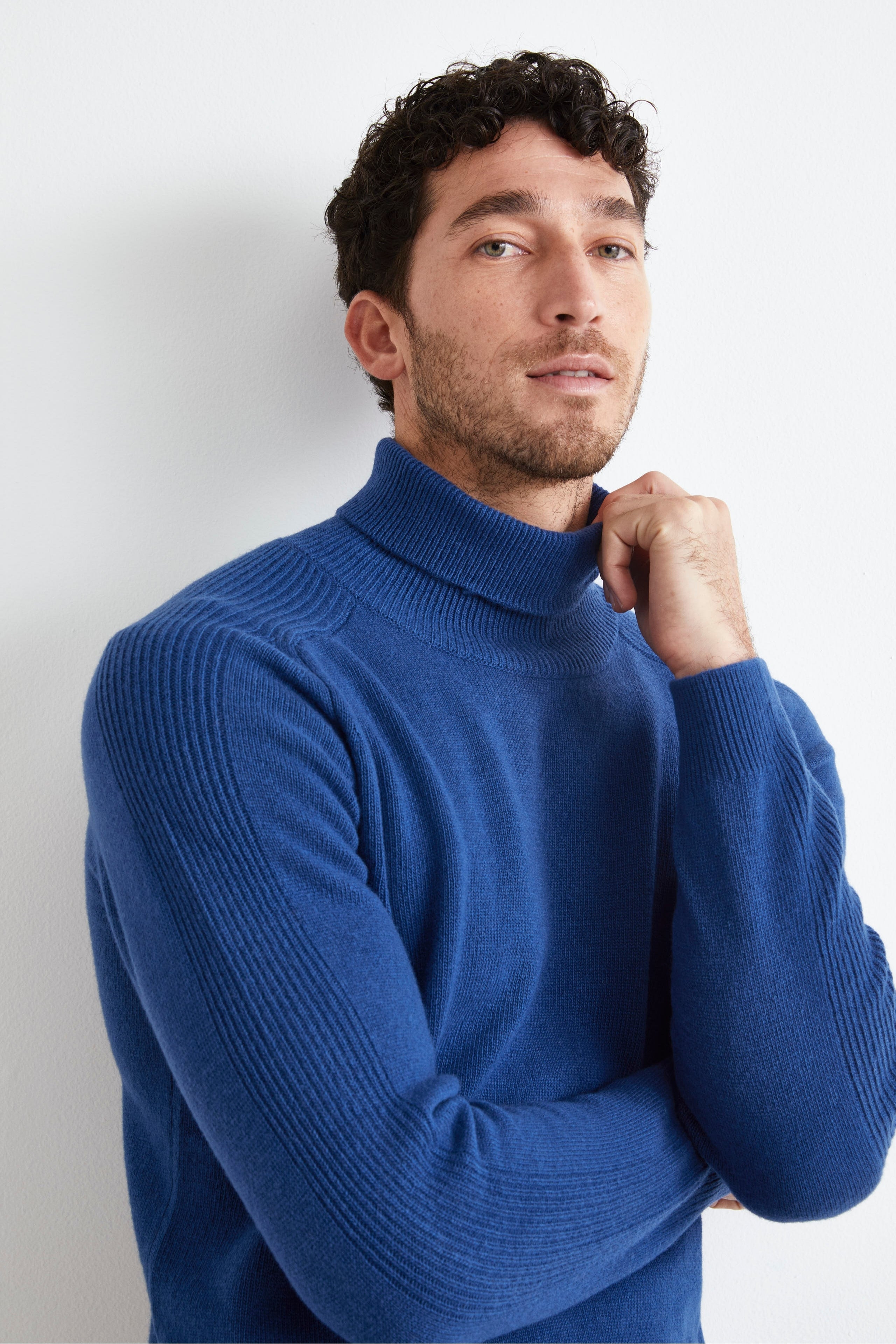 Wool and Cashmere Blend Turtleneck - DENIM