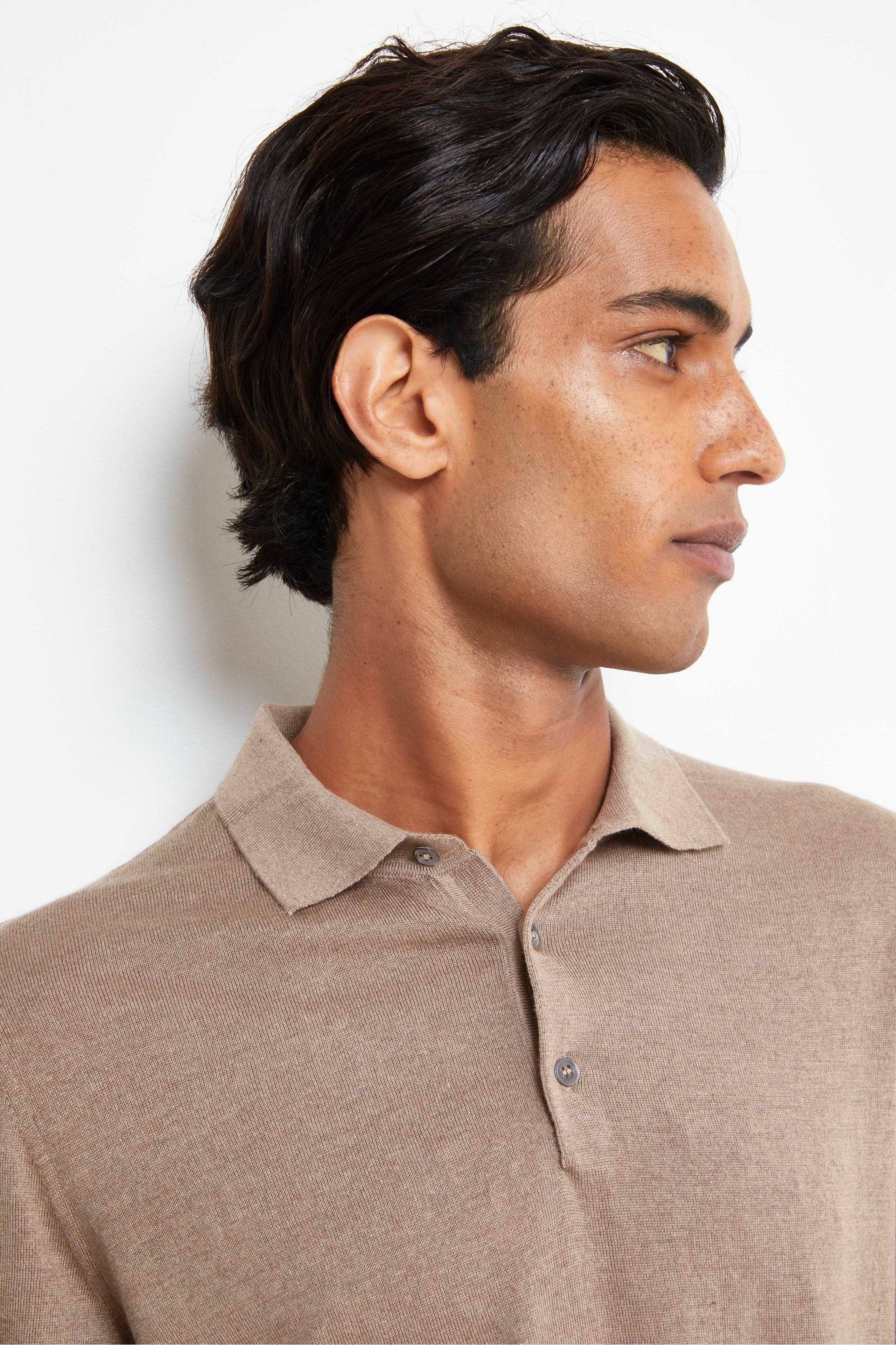 Buttoned Polo Shirt in Silk and Cashmere - MINK