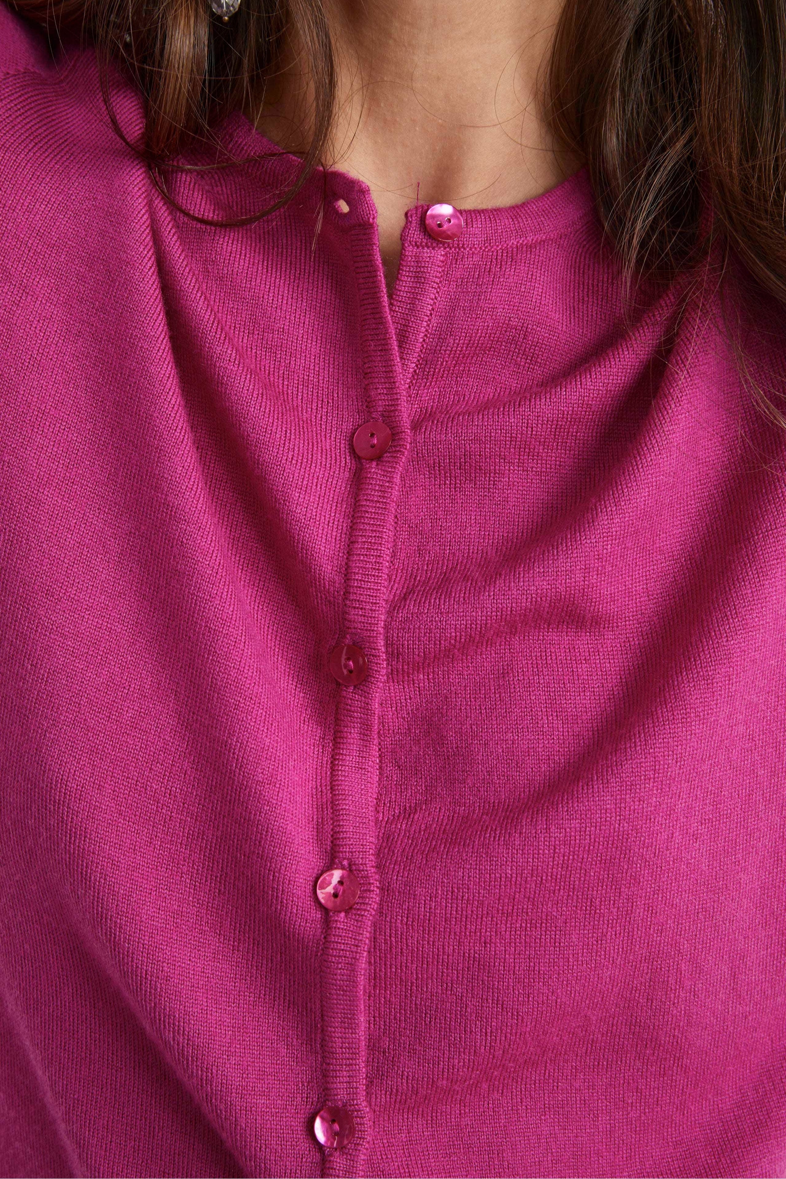 Slim Merino Wool Cardigan - Fuchsia