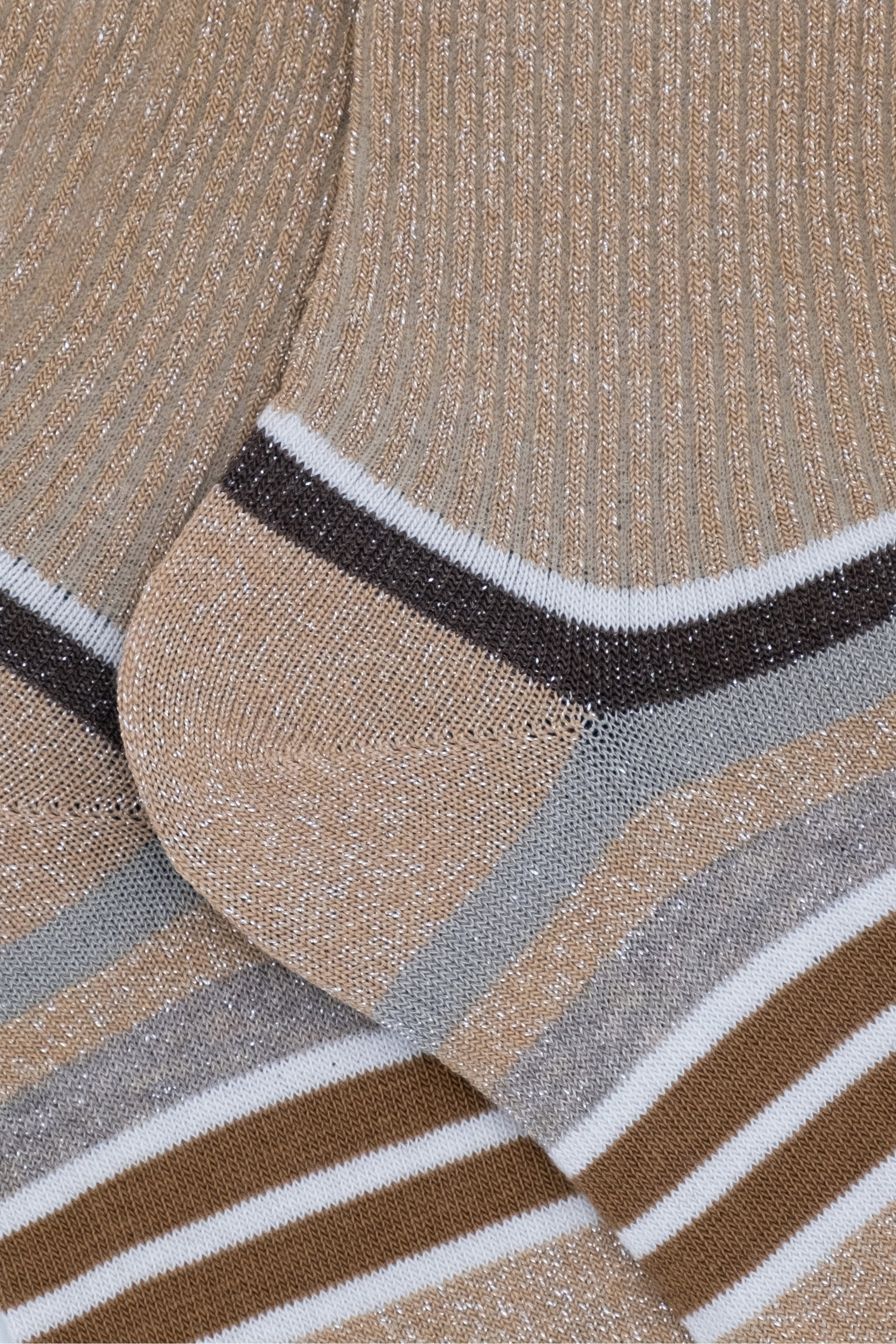 Short Striped Lurex Socks - Gold/White