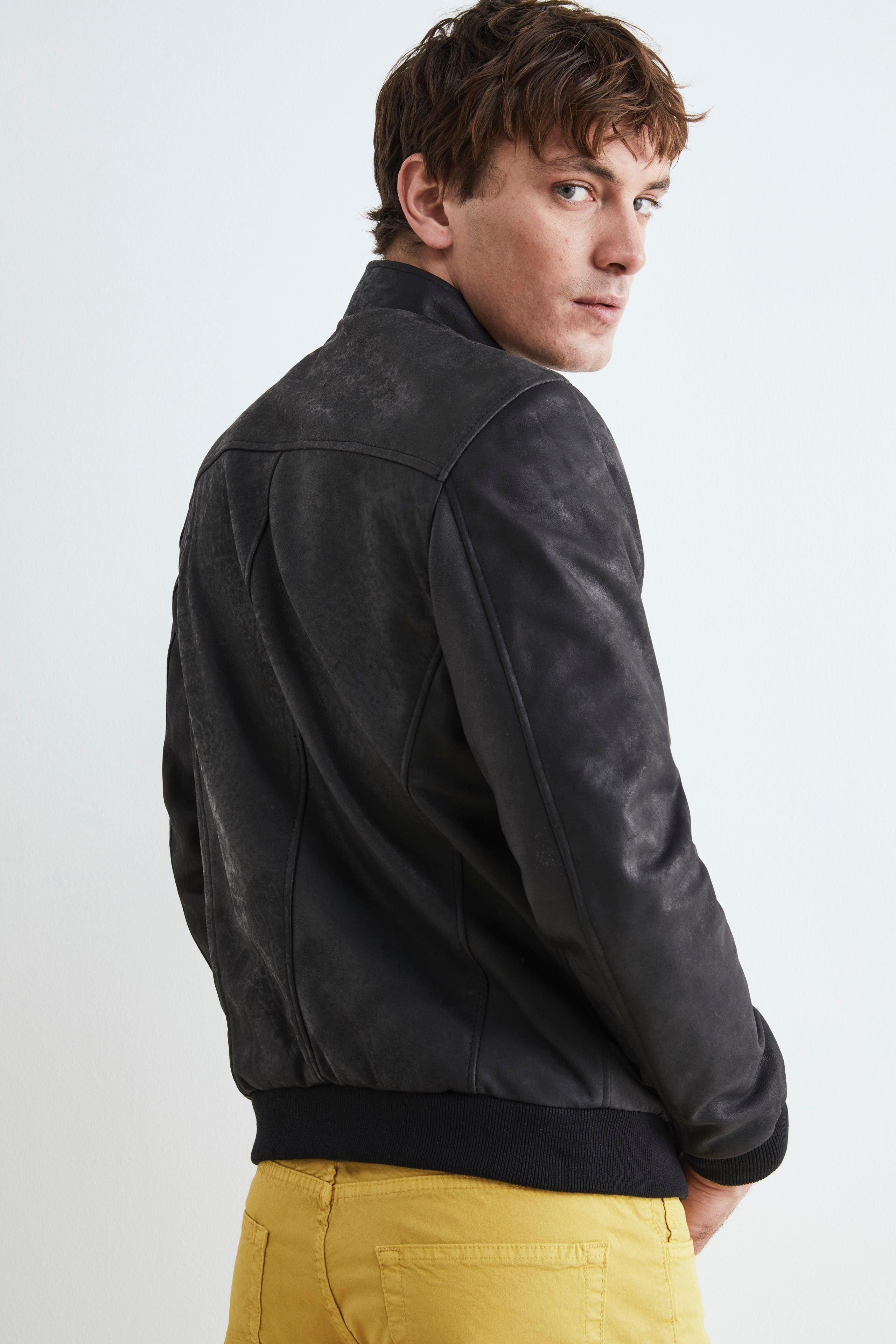 Men’s leather bomber jacket - BLACK