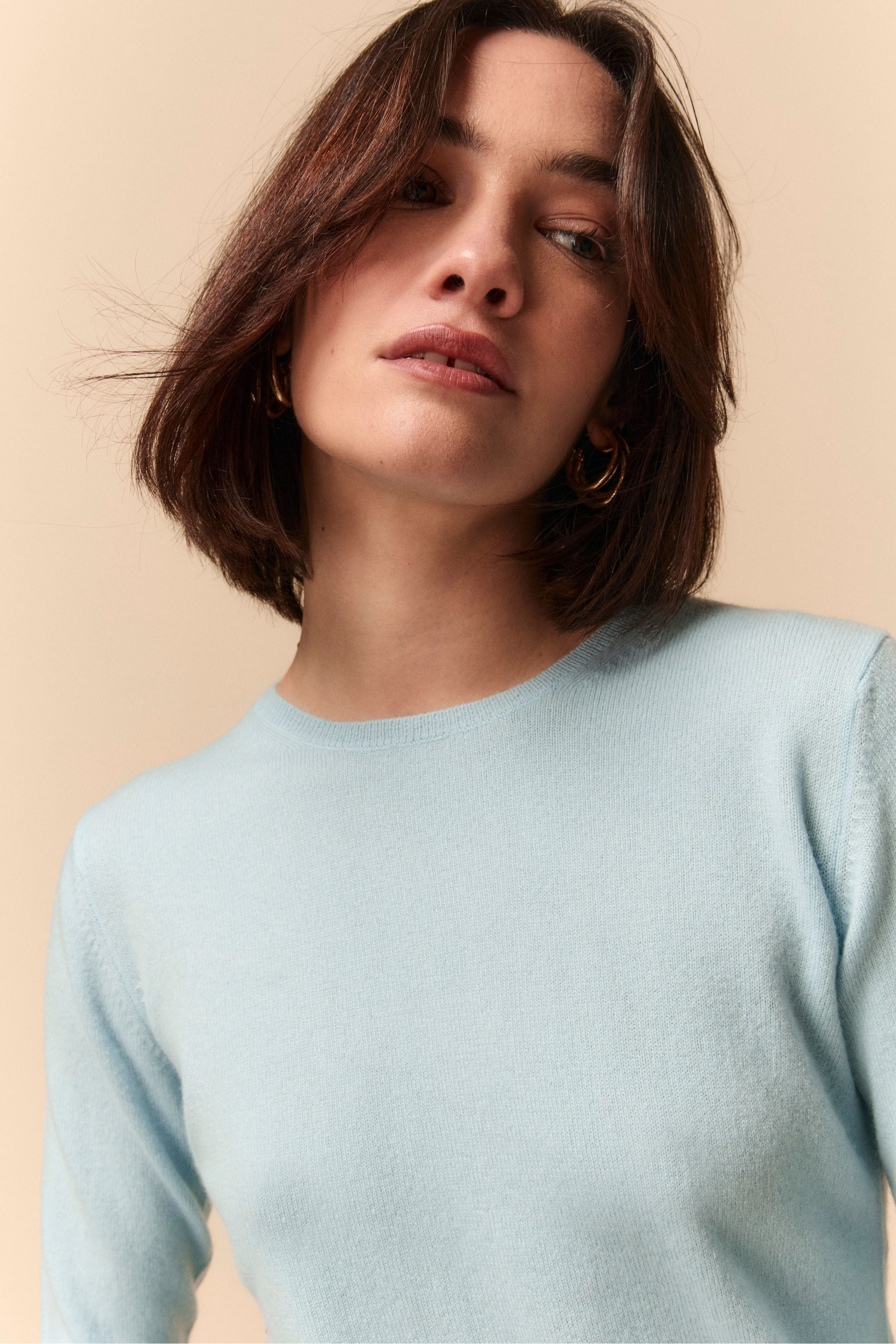 Regular Fit Crew Neck Sweater in Cashmere - Light blue