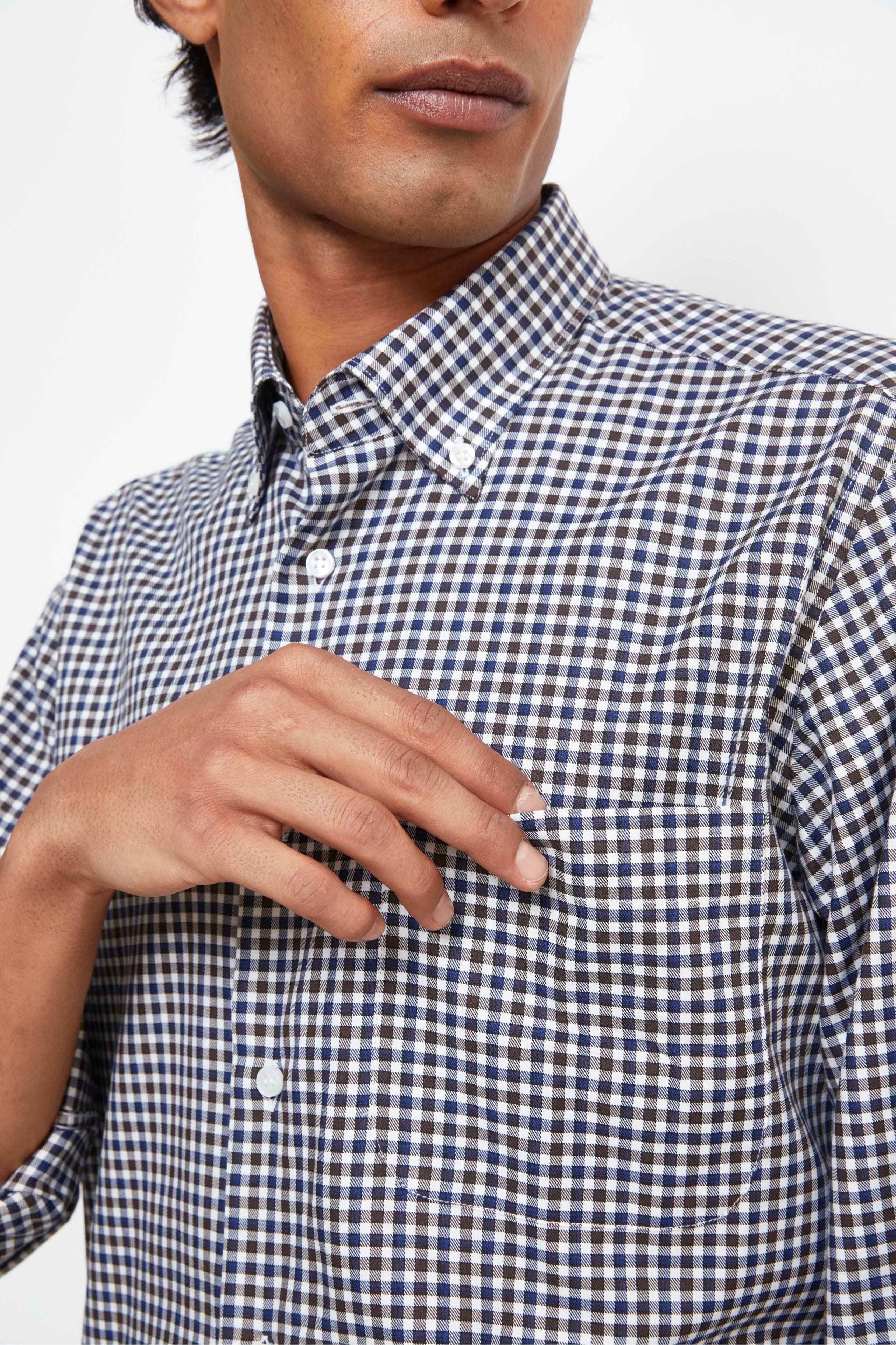 Regular Fit Button-Down Karomusterhemd - Brauner Scheck