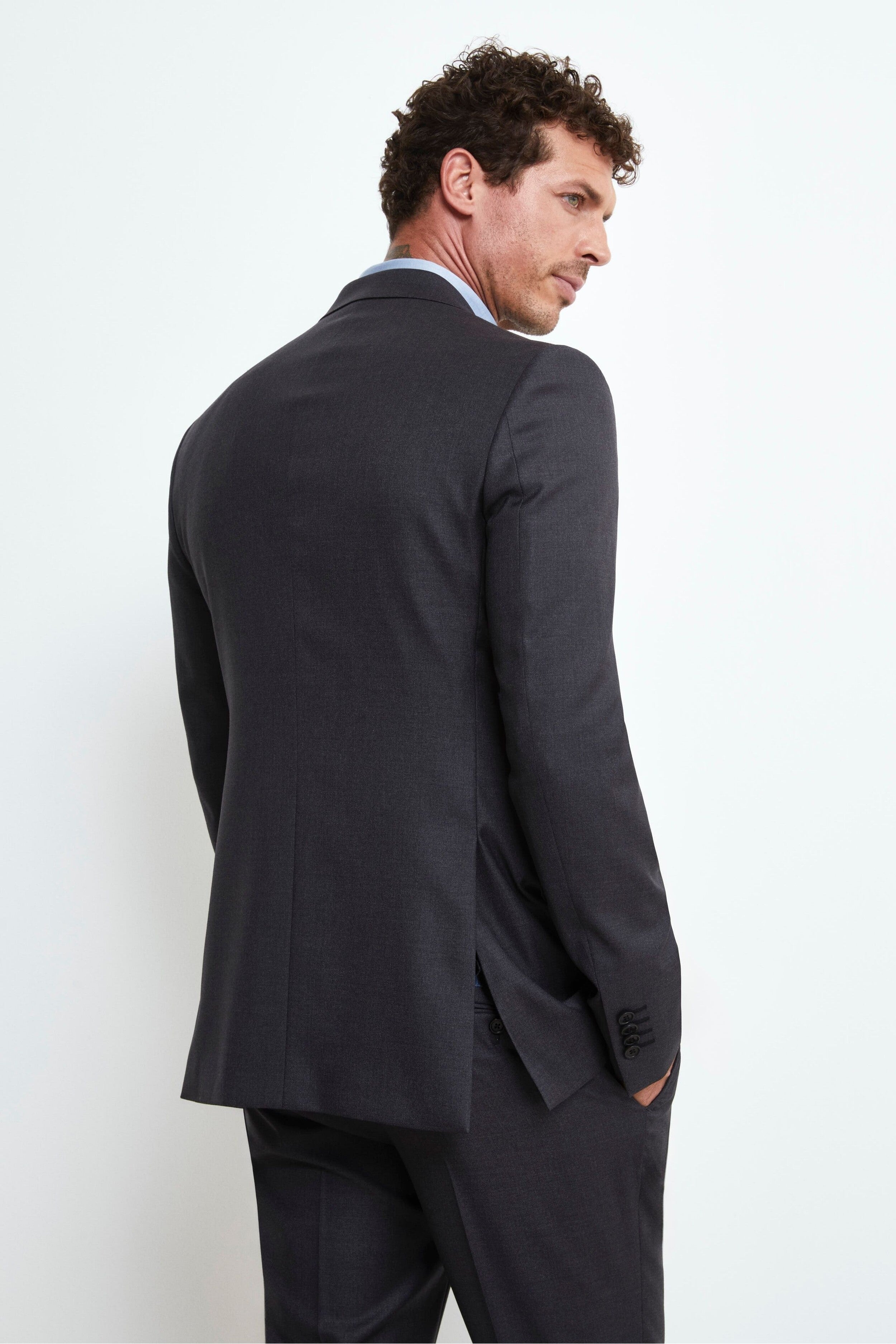 Slim Fit Single-Breasted Wool Suit - Charcoal grey