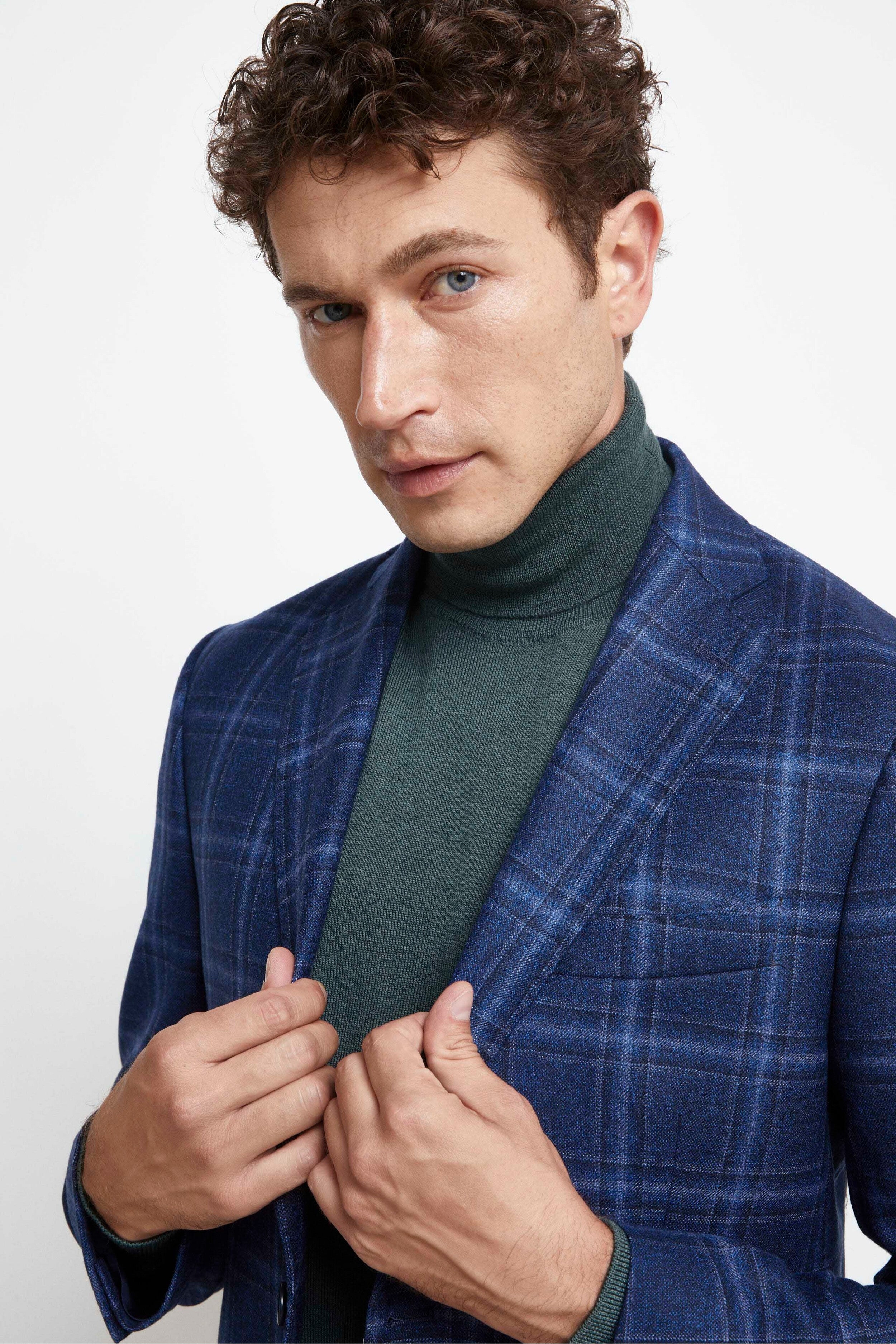 Elegant Wool Jacket - Blue check