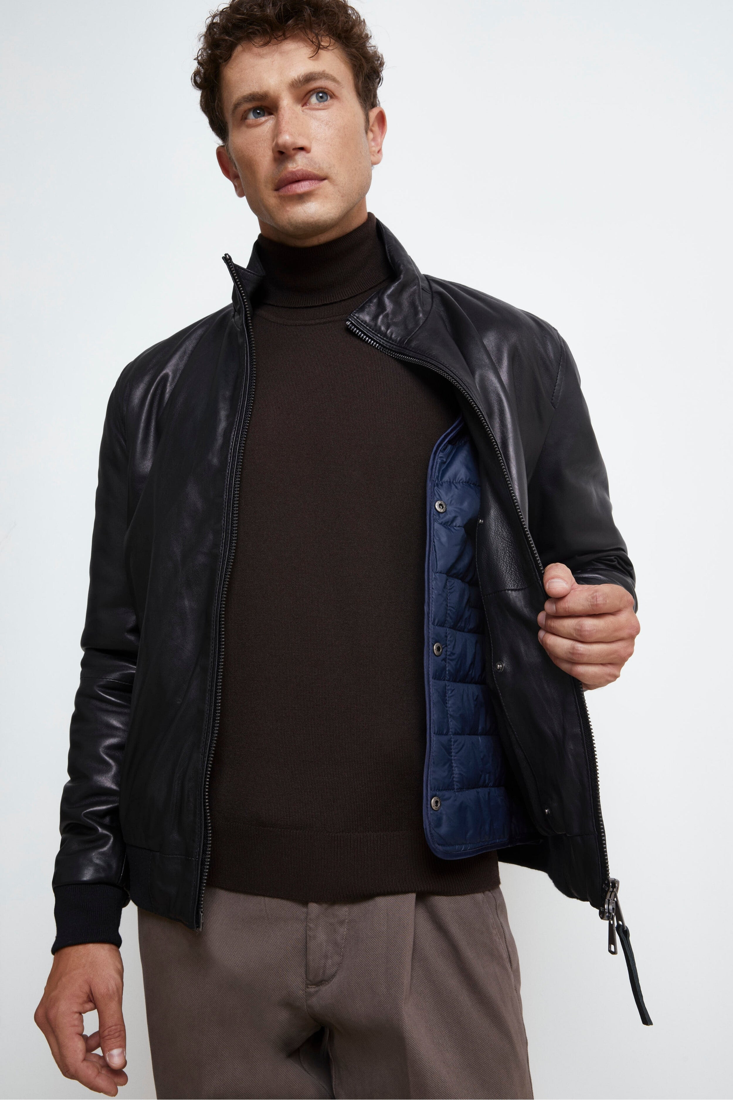 Blouson en cuir avec zip - NOIR