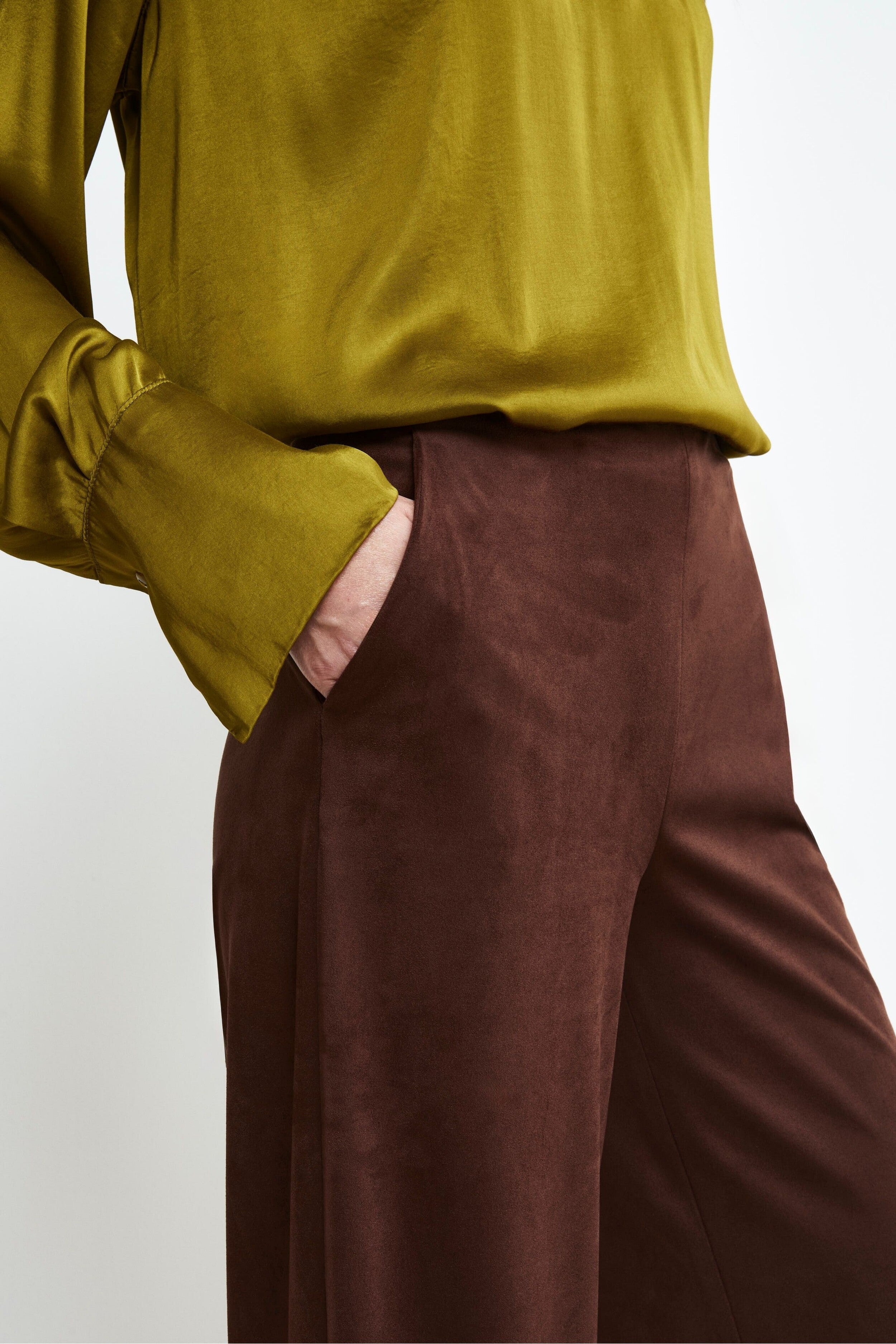 Suede Palazzo Pants - COGNAC