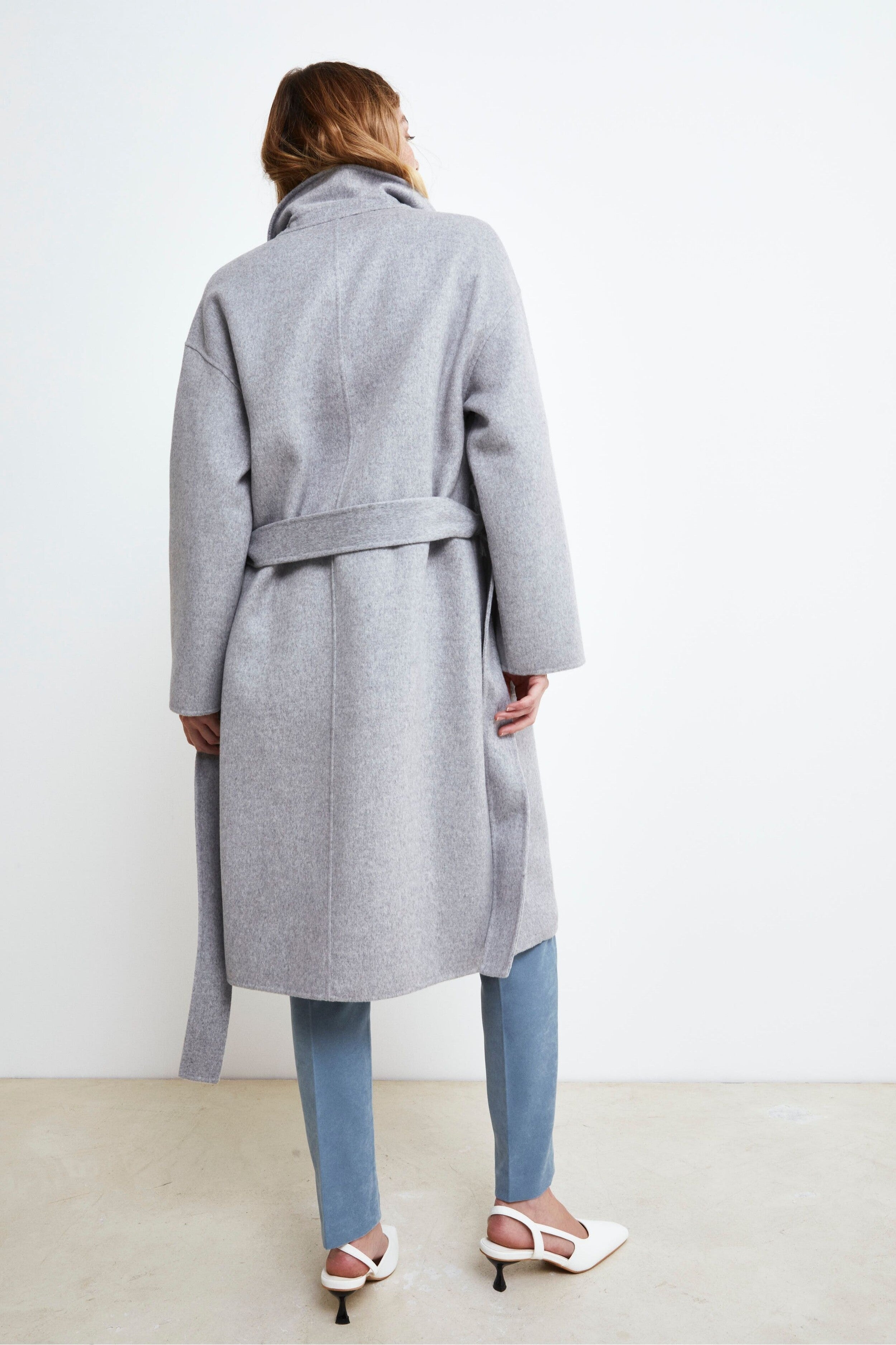 Manteau Croisé avec Ceinture - Gris clair