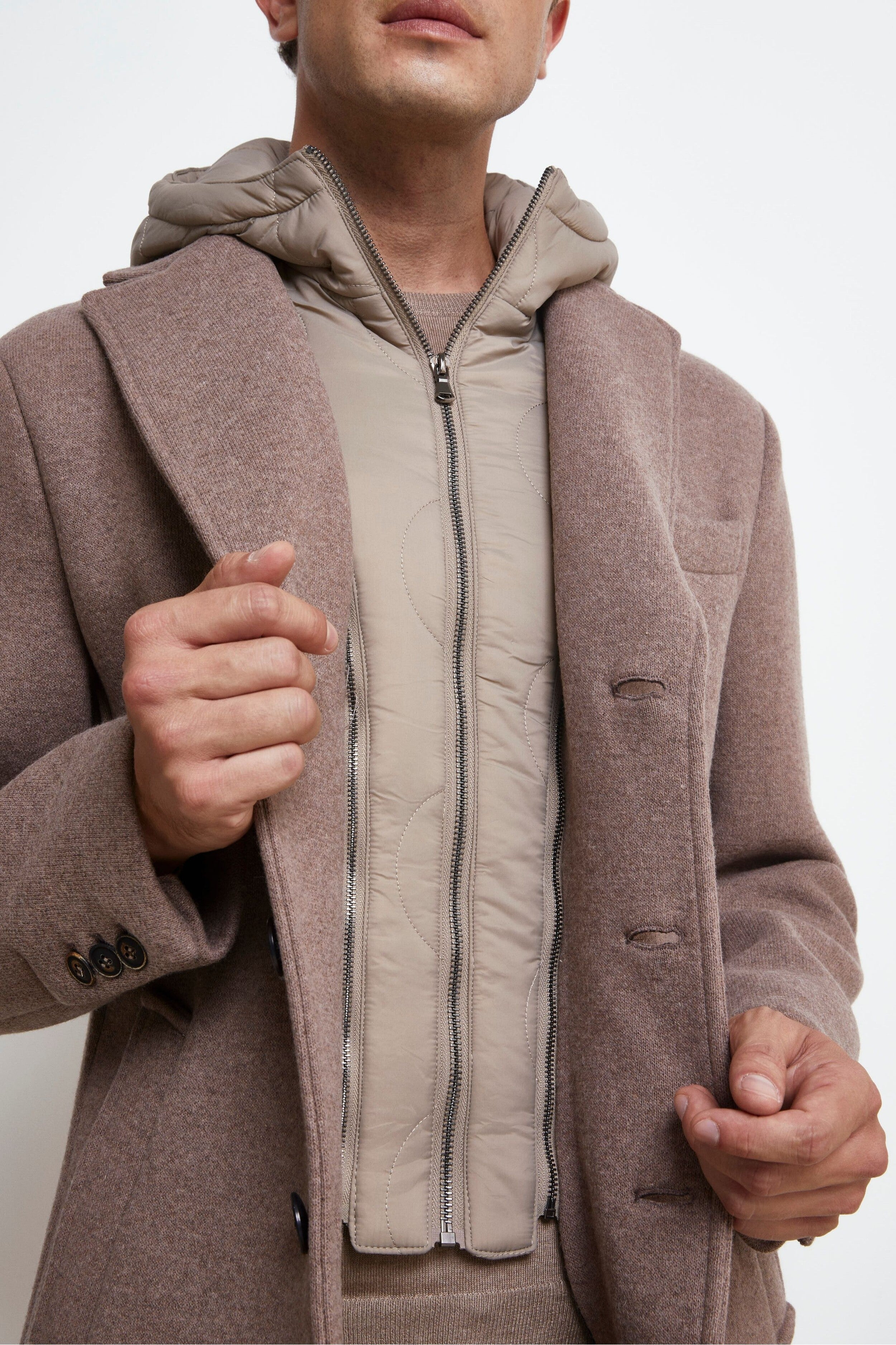 Hooded Wool Blend Coat - gray