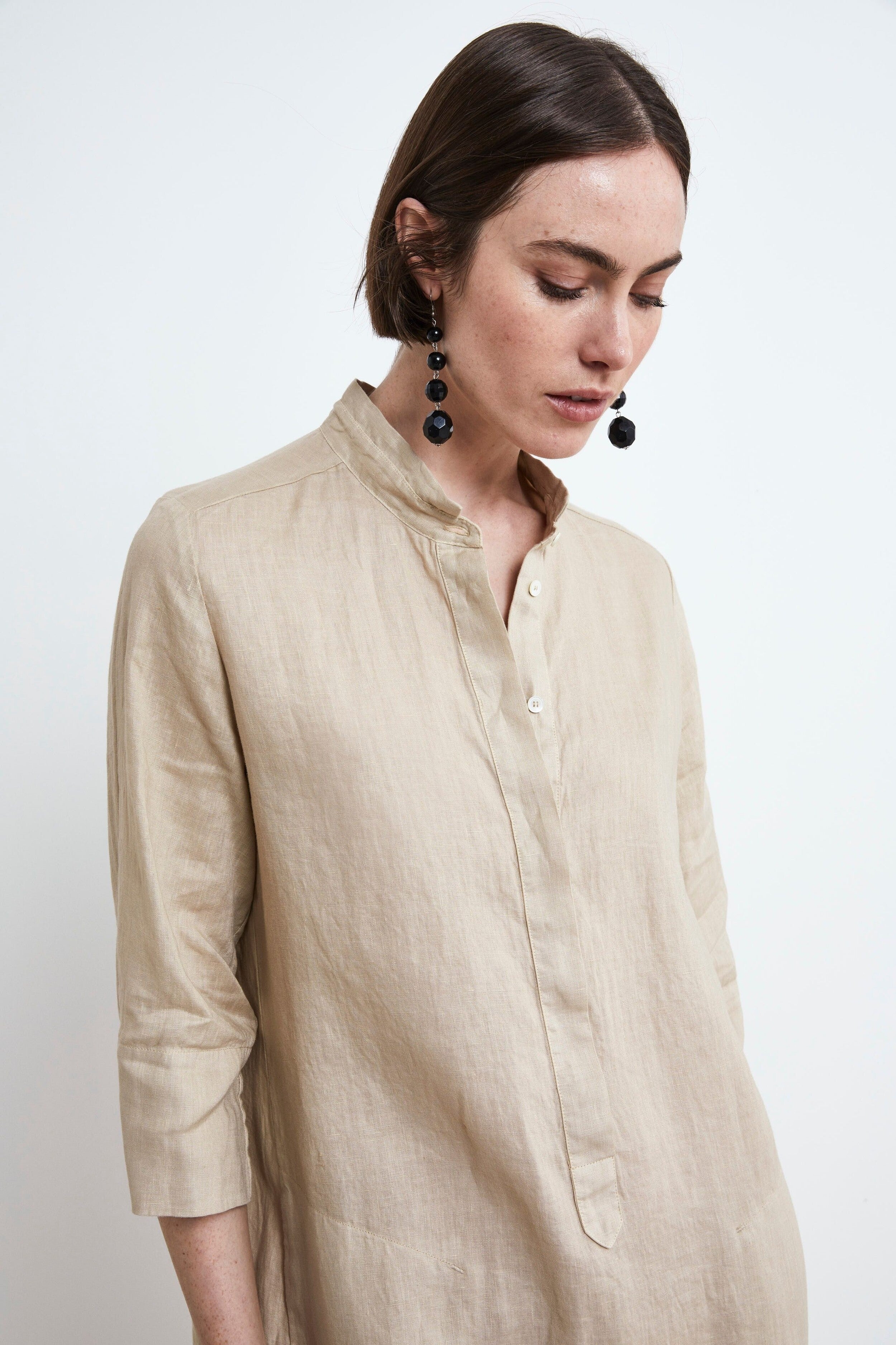 Linen Chemisier Dress - BEIGE