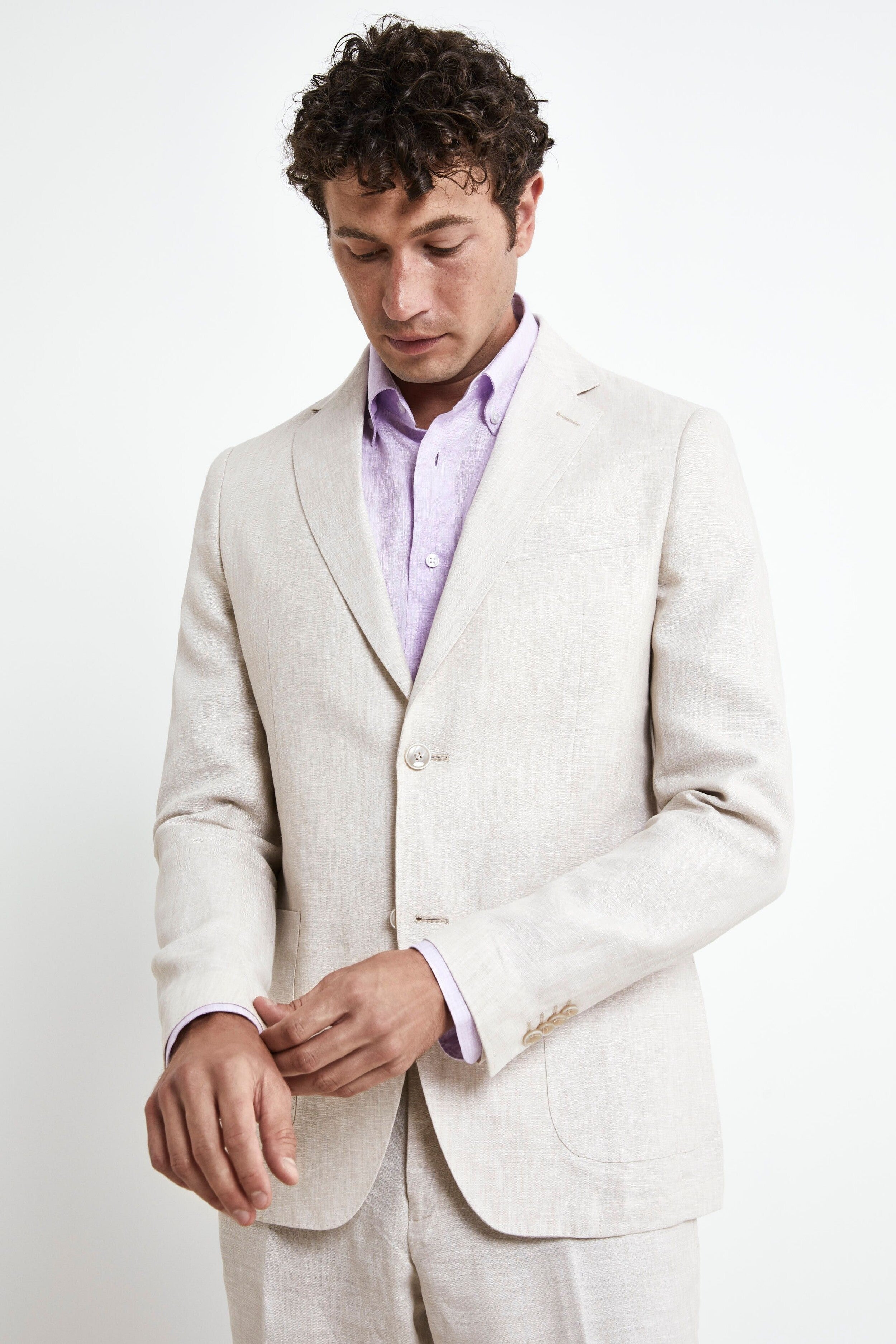 Slim Fit Linen Suit - BEIGE