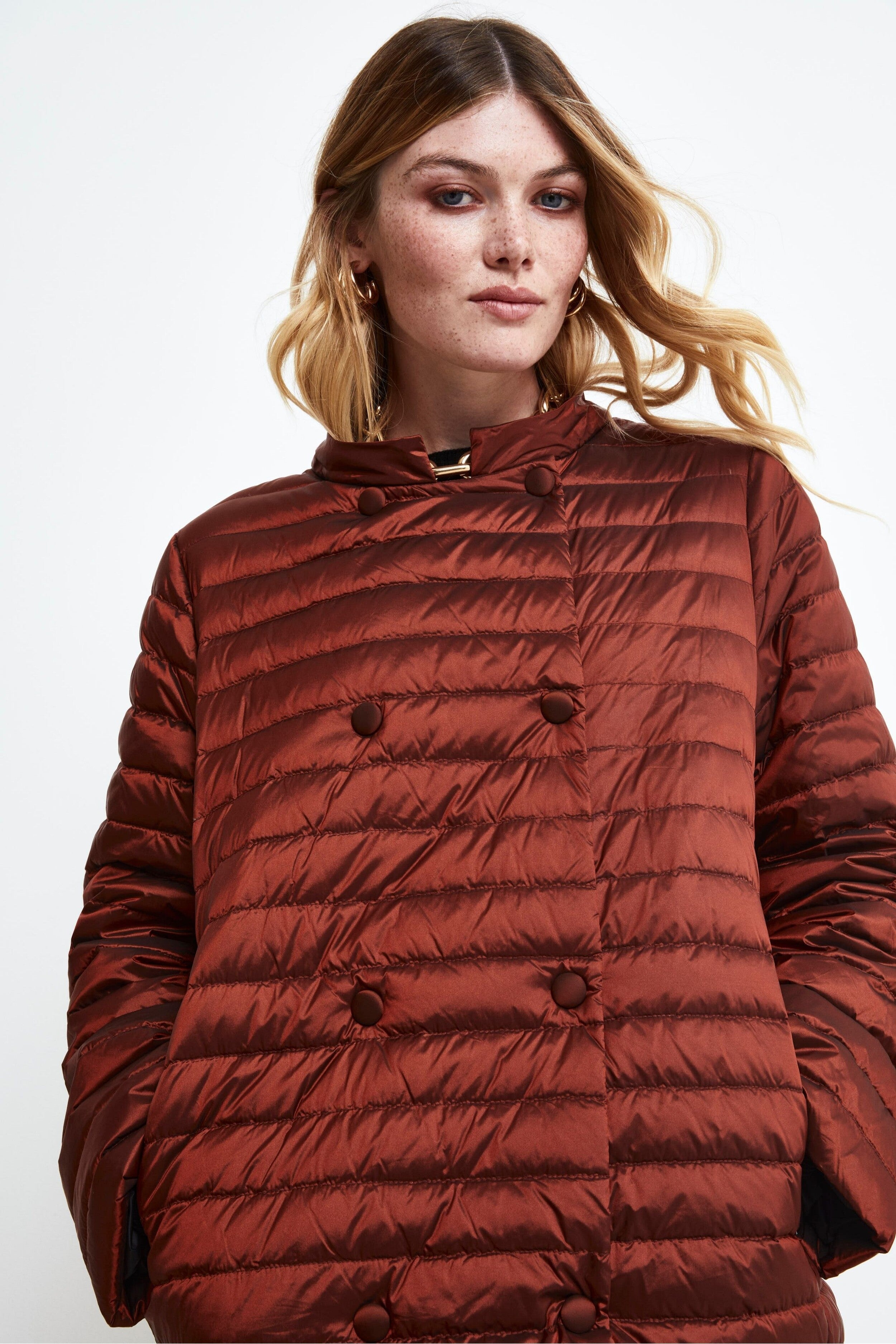 Quilted Diamond Down Jacket - Burnt brown