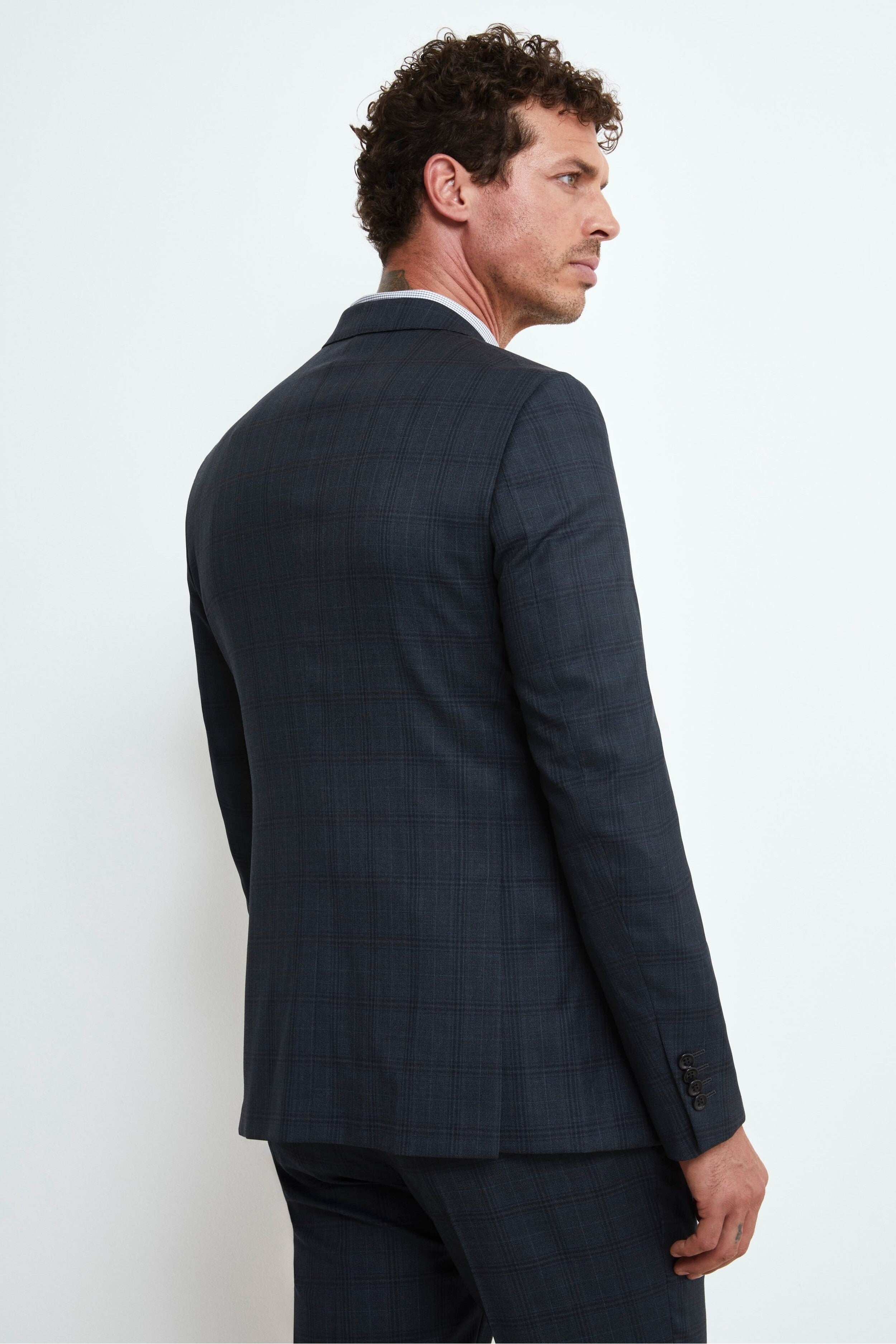 Single-Breasted Check Wool Suit - Green check