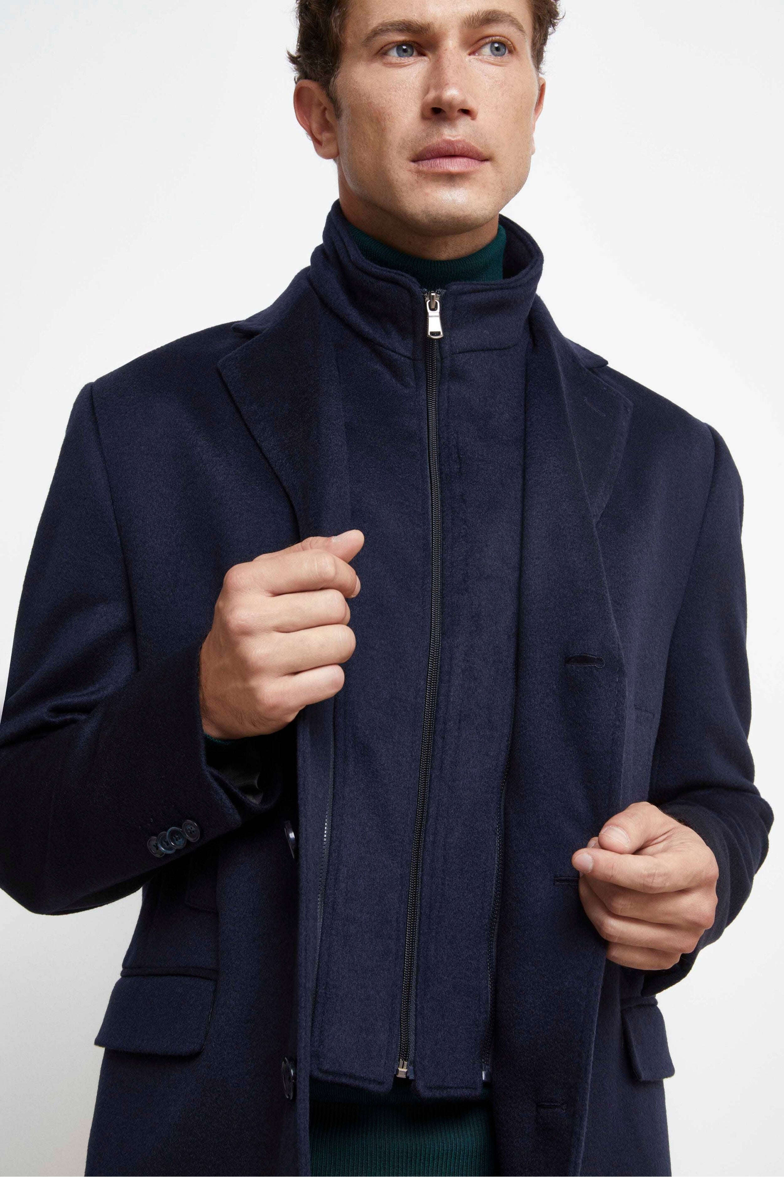 Manteau court en laine et cachemire - BLEU