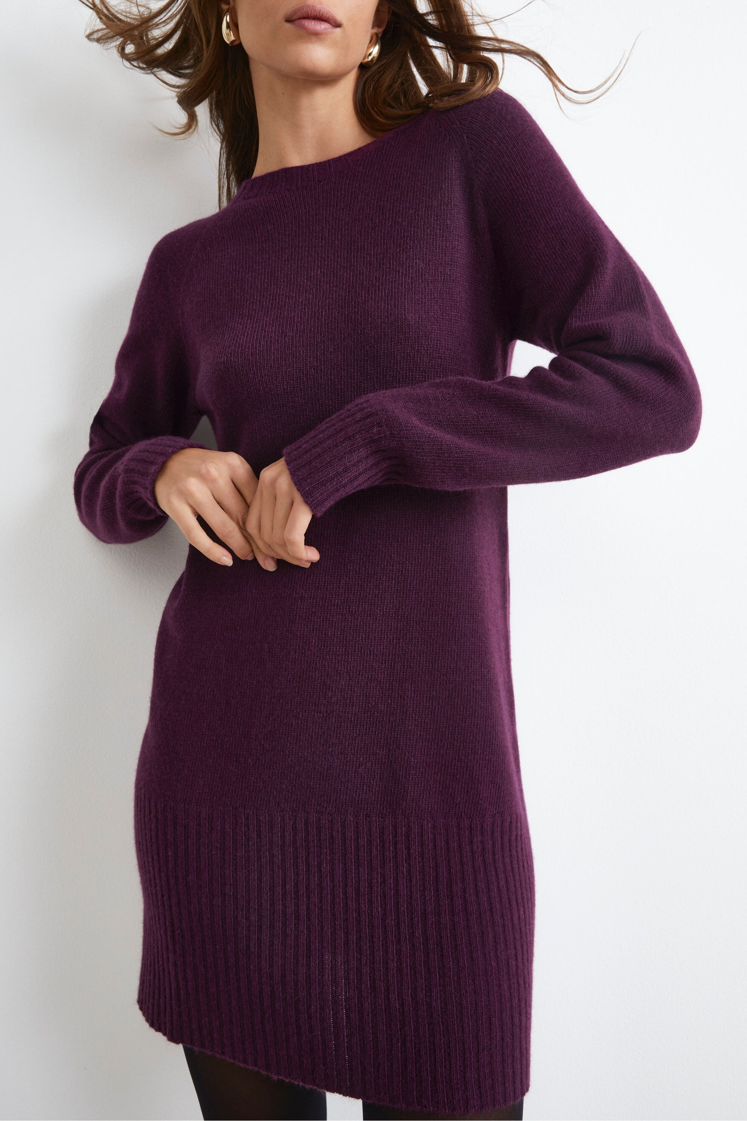 Midi Dress in Cashmere Blend - Wine red