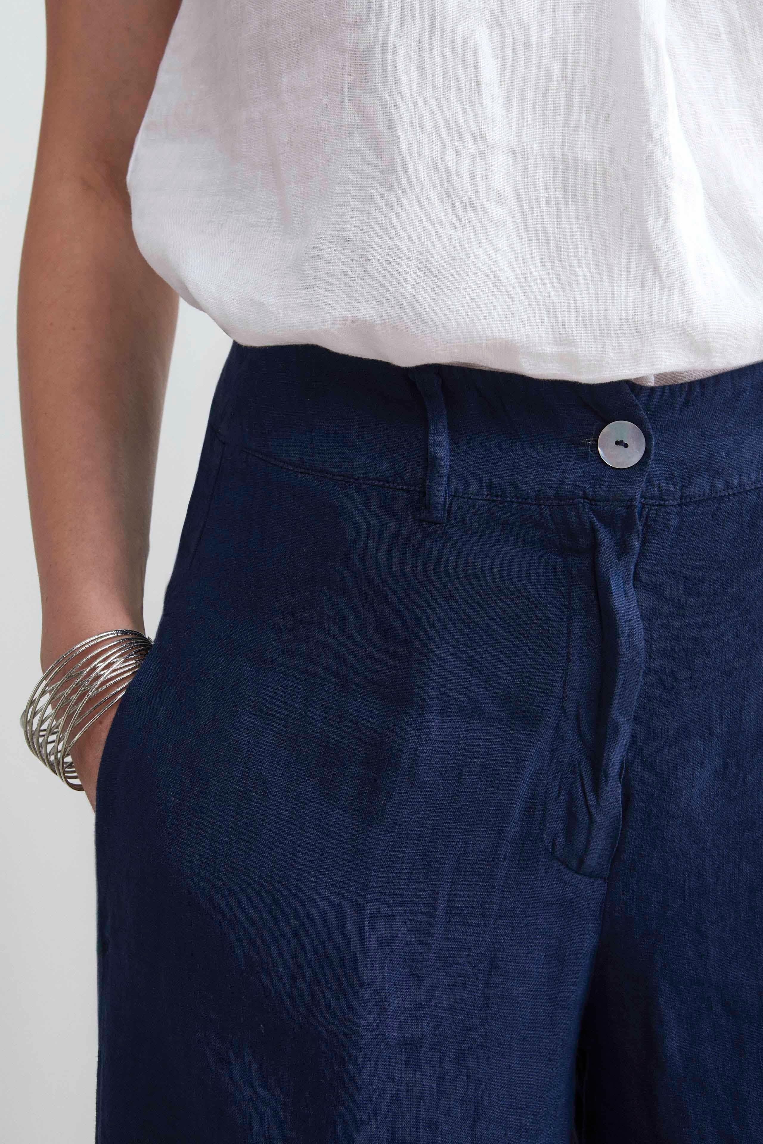 Cropped linen trousers - Blue