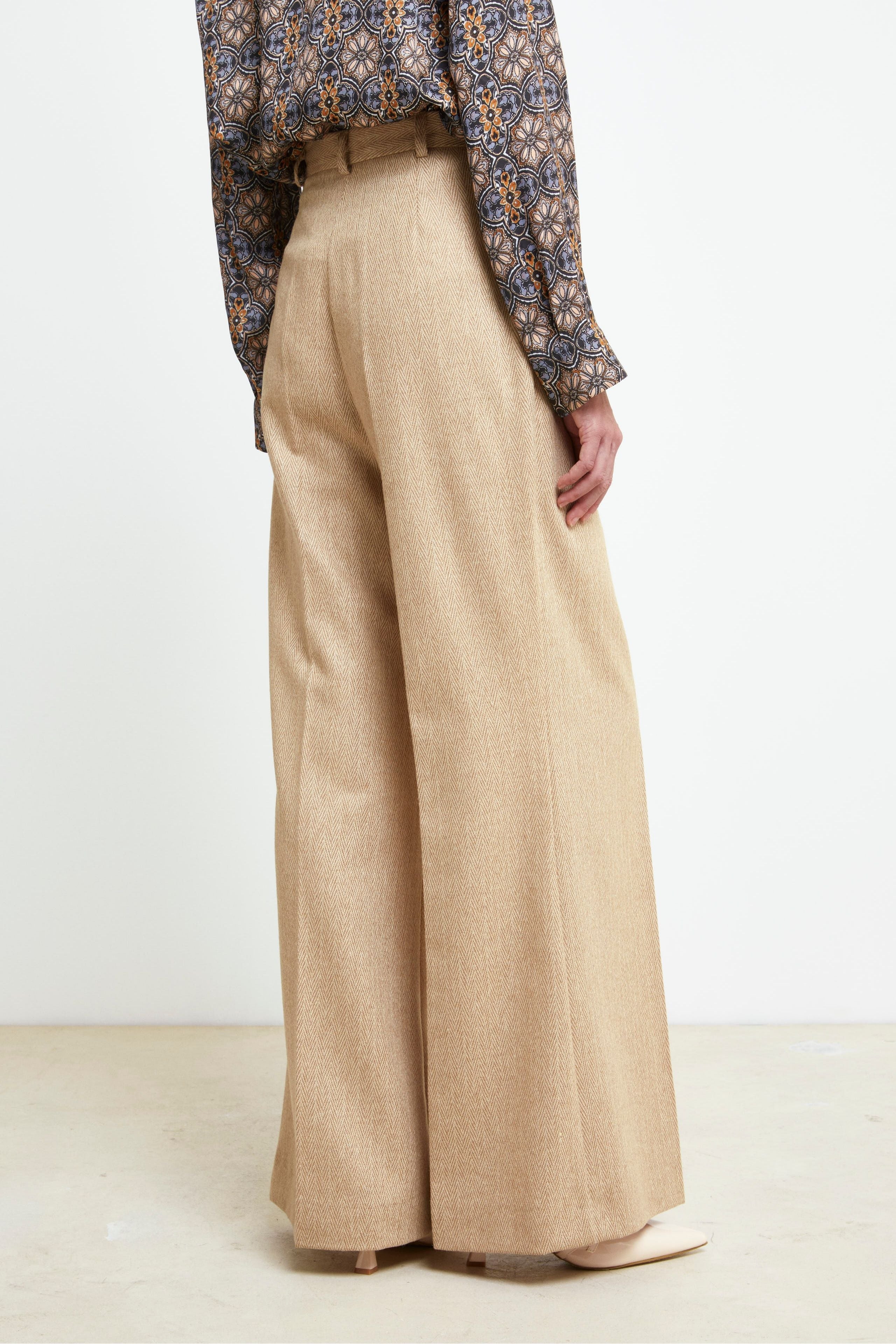 Pantalon Large en Laine - CHEVRONS BEIGE