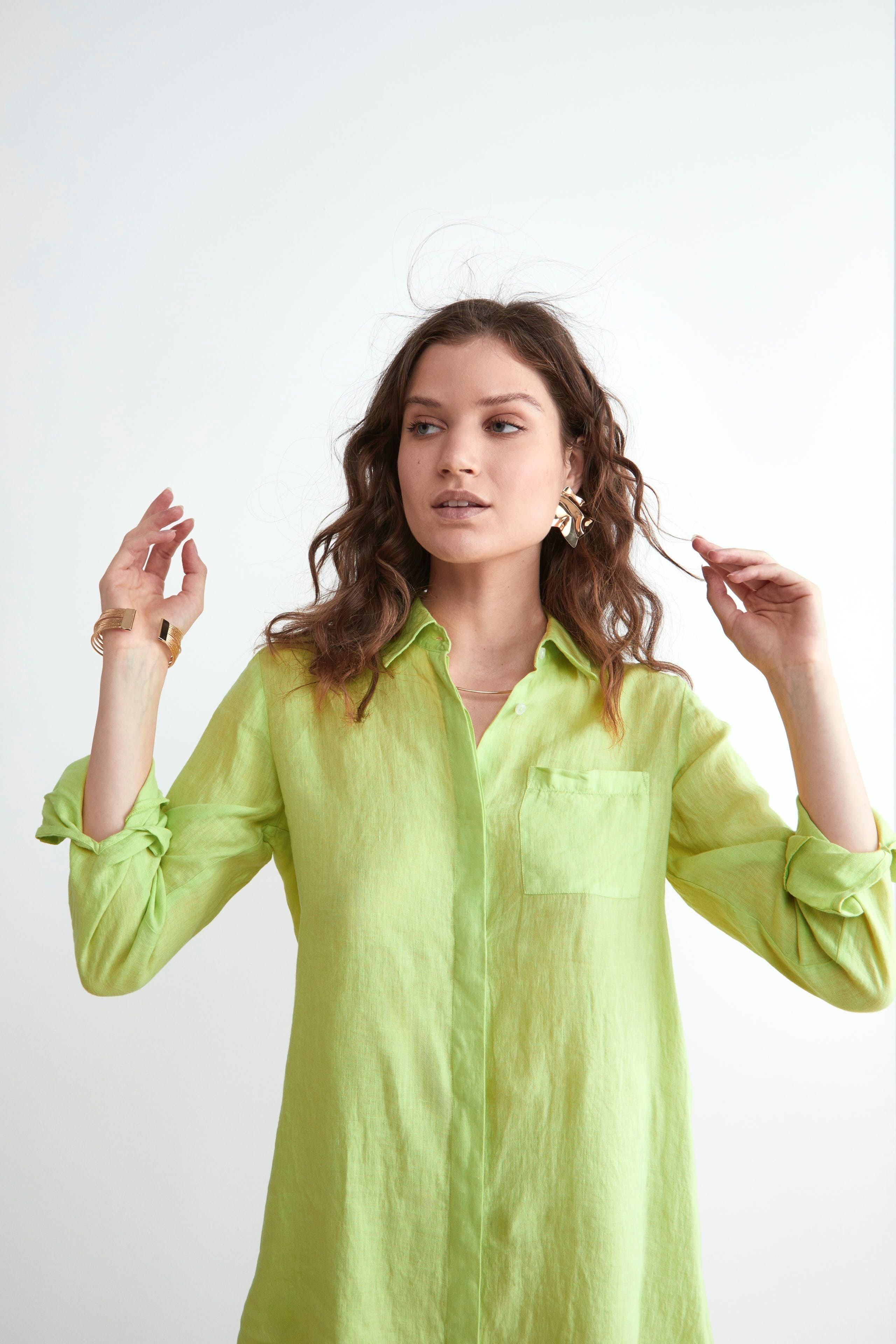 Long Linen Shirt - LIME