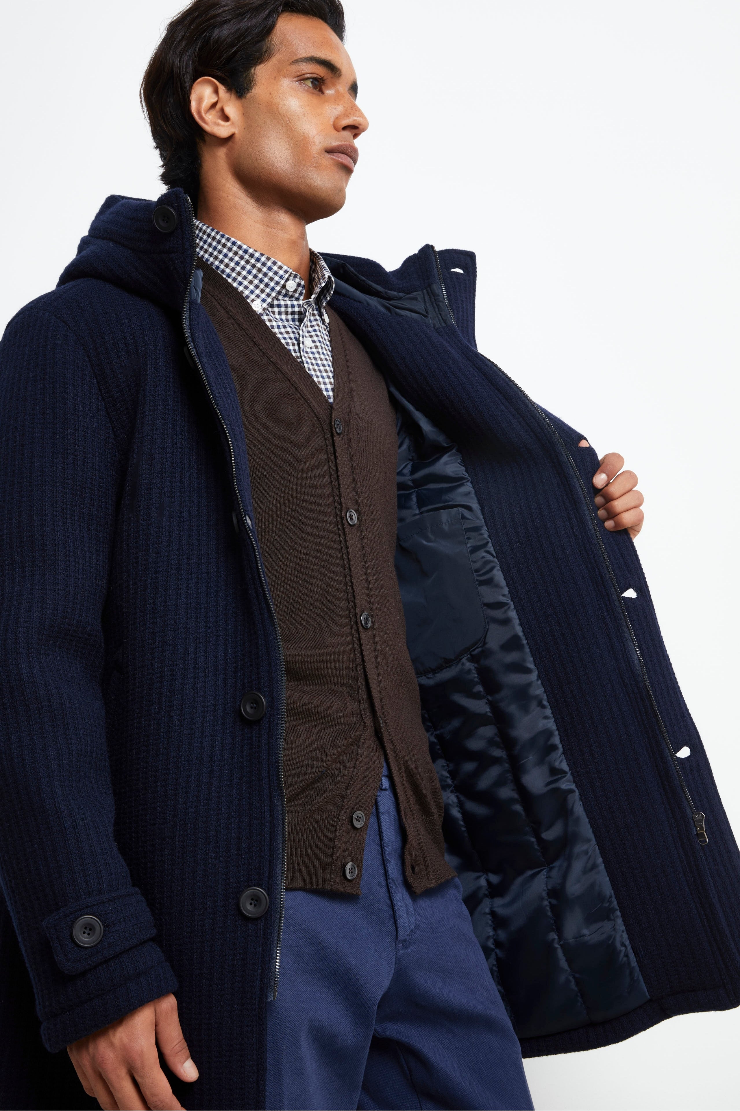 Wool Coat with Hood - BLUE