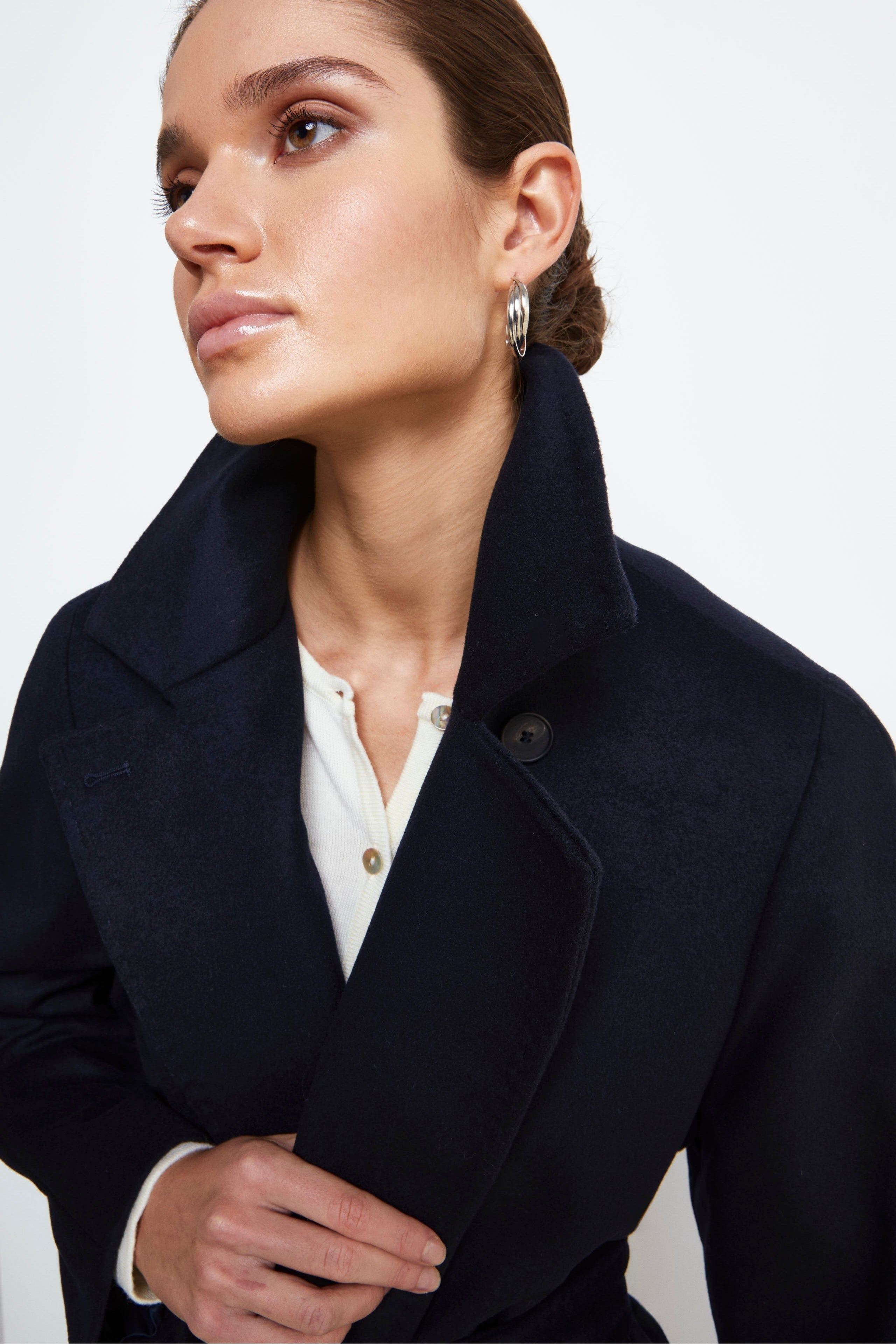 Manteau long en laine et cachemire - BLEU