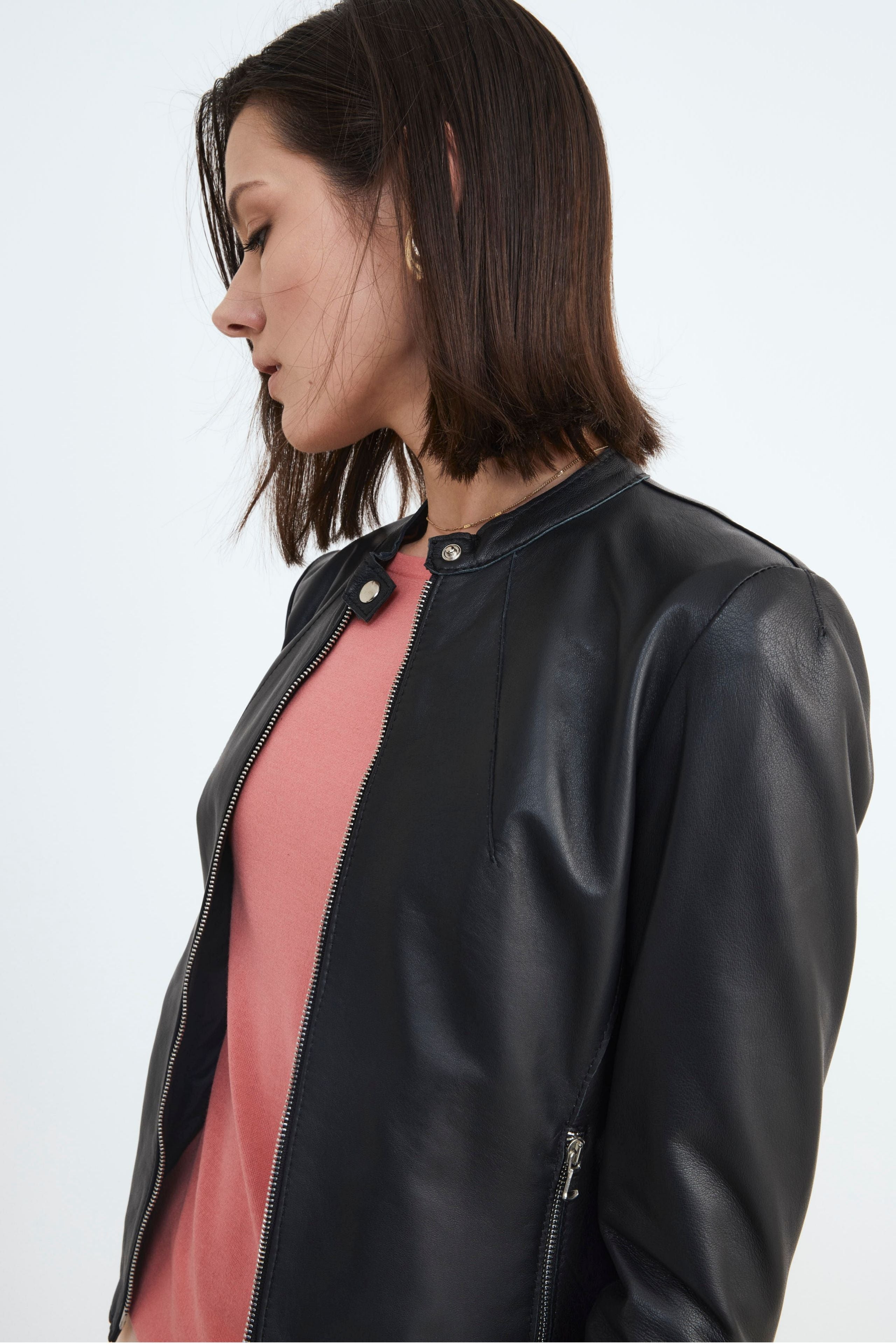 Veste en cuir pour femme - NOIR