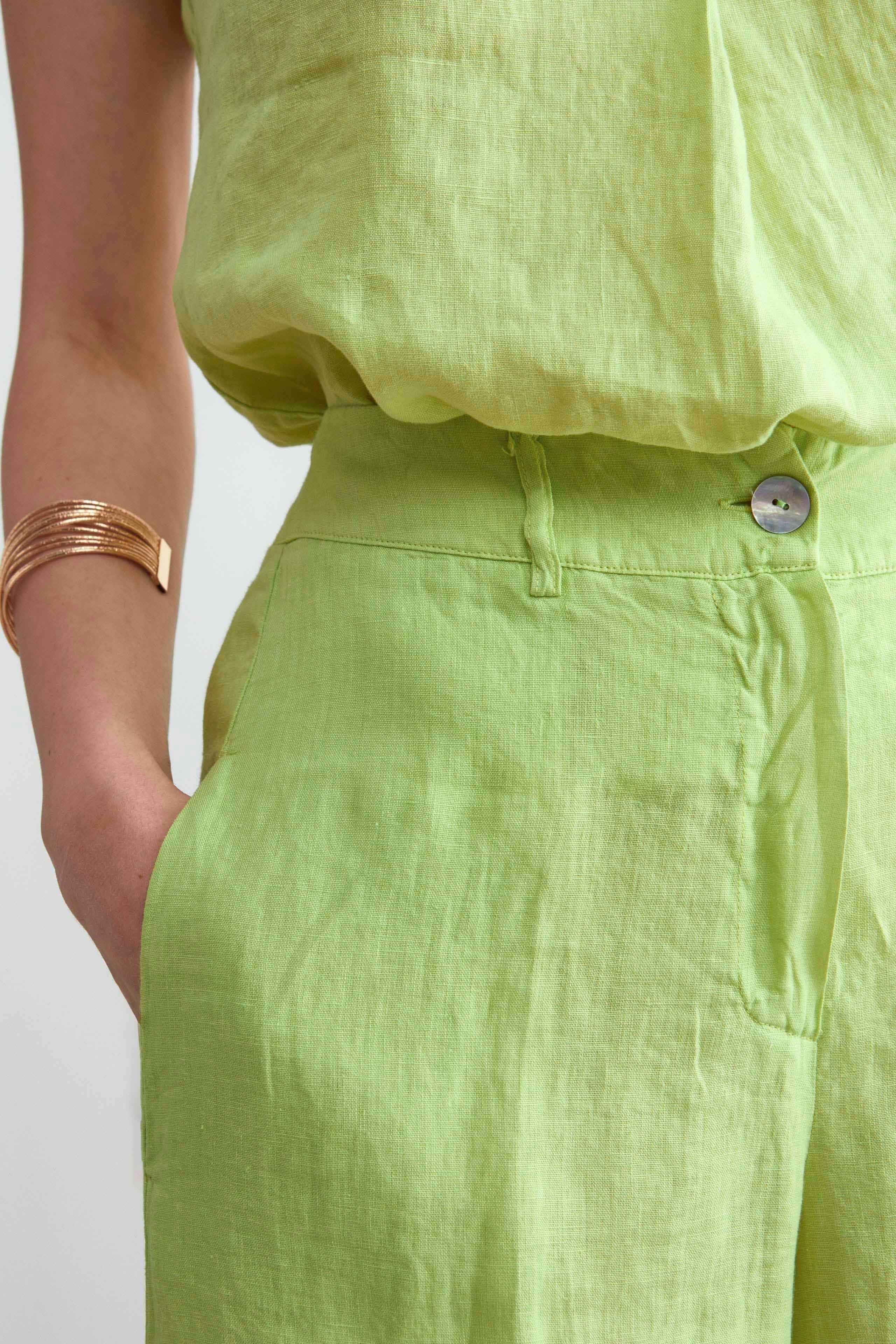 Cropped linen trousers - LIME