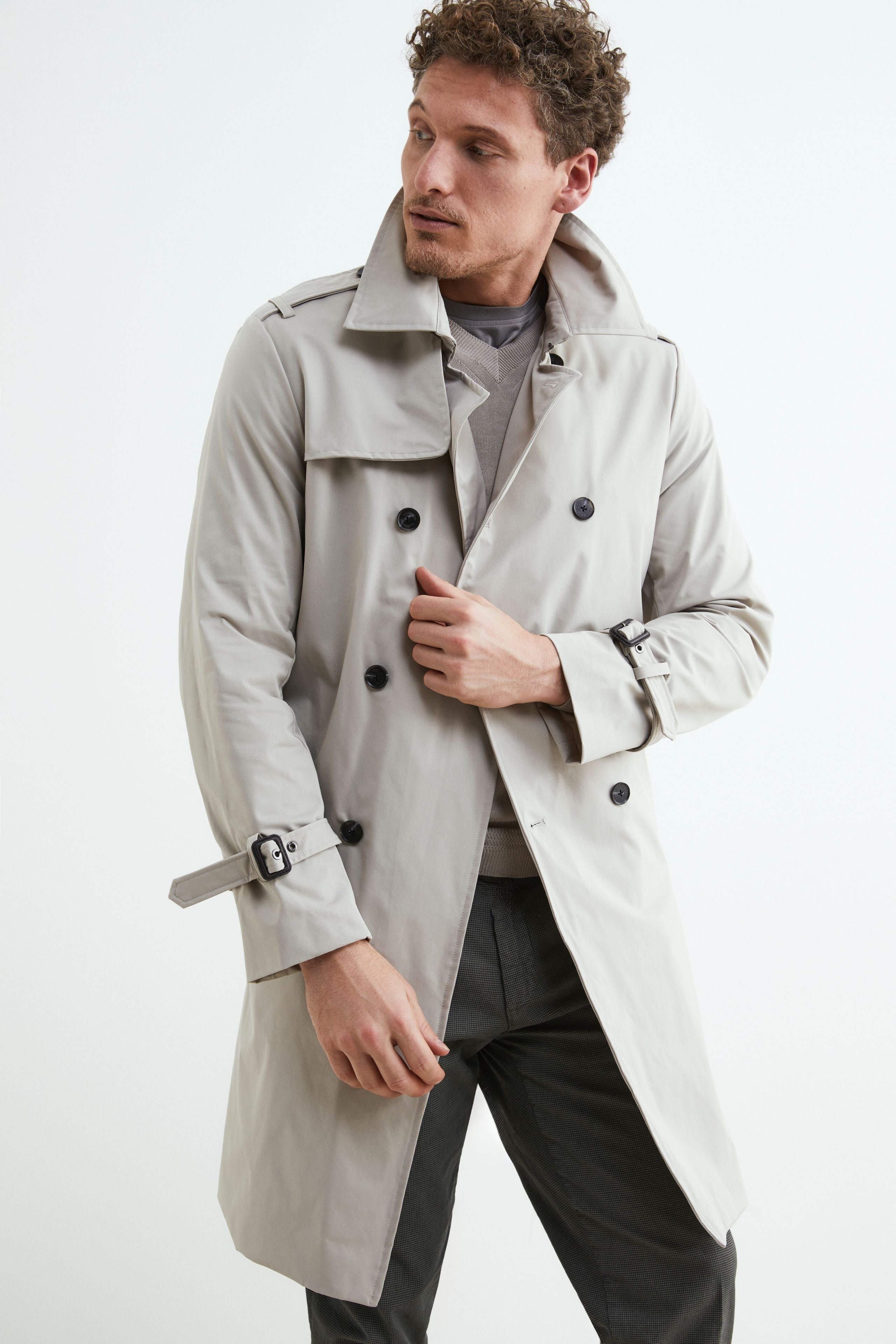 Elegant double-breasted raincoat - gray