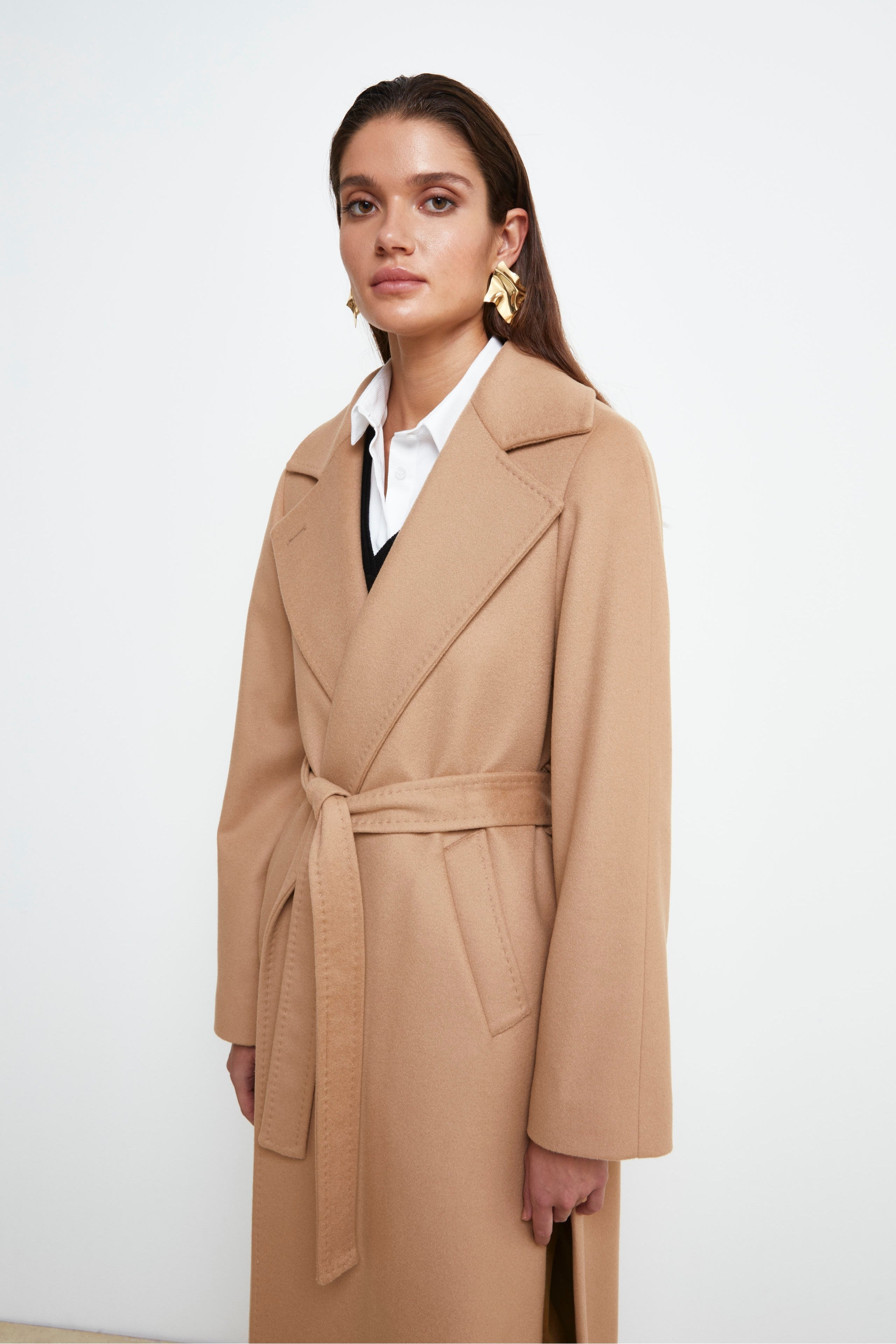 Long coat in wool and cashmere - CAMEL