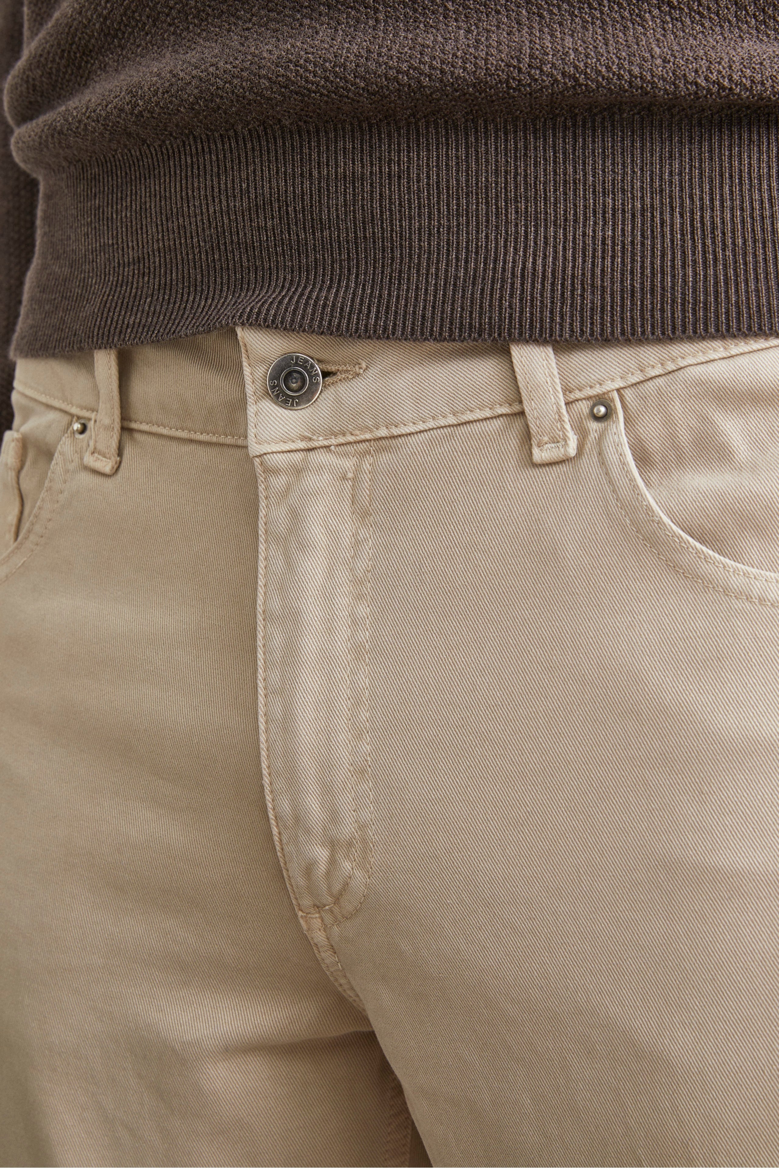 Slim Fit Five-Pocket Pants - Cream white