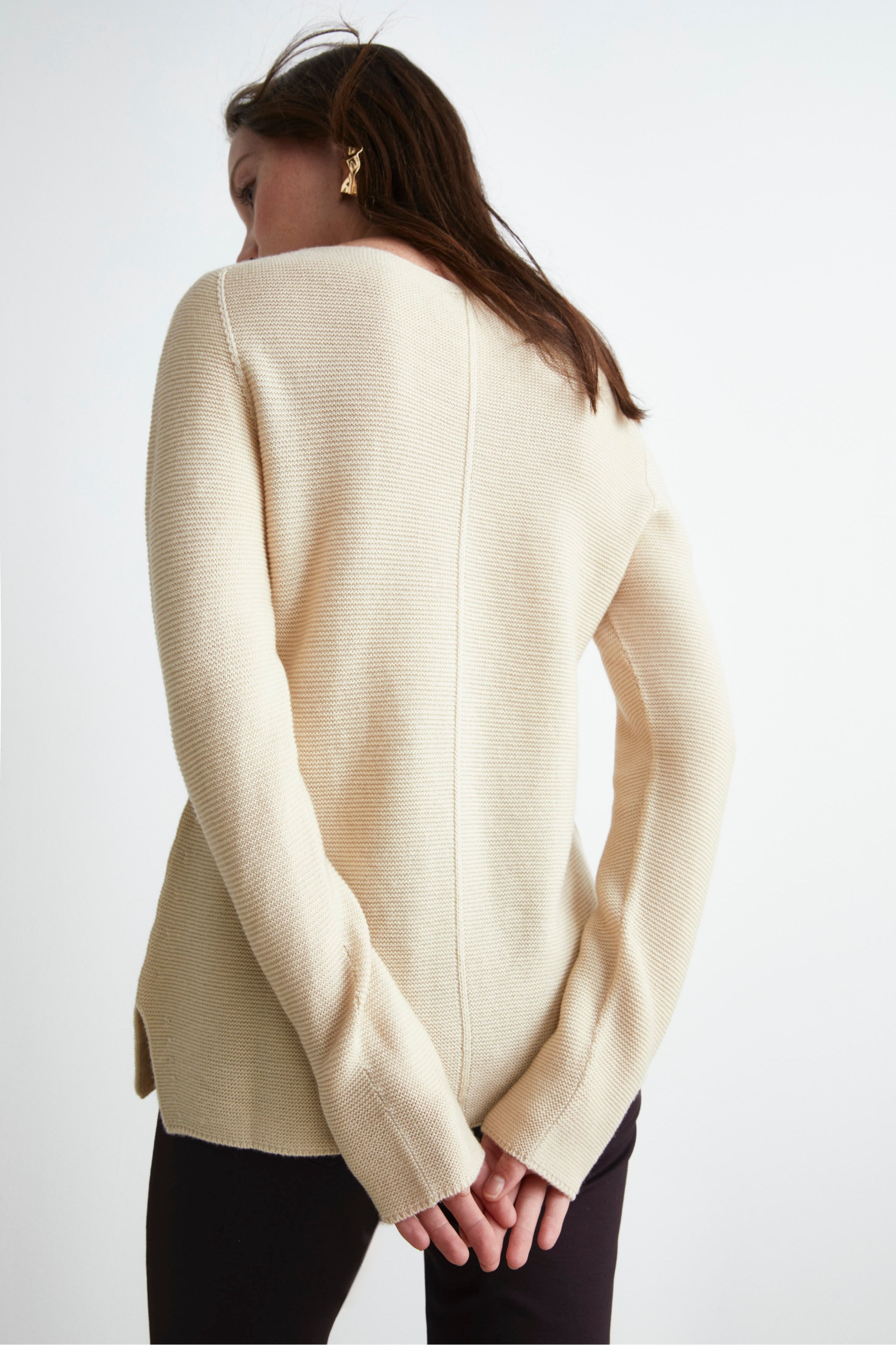  Boat Neck Sweater in Merino Wool - VANILLA