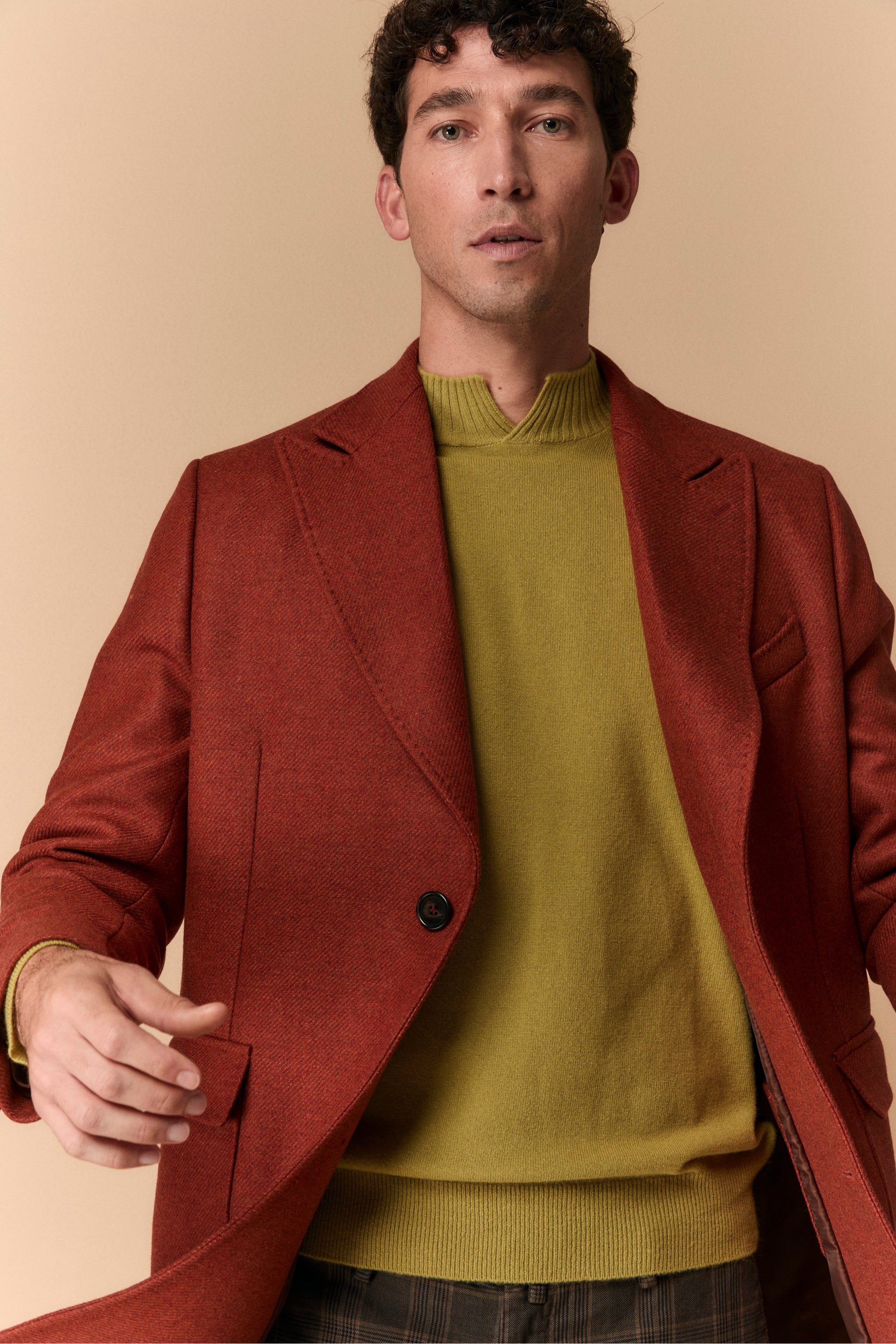 Twill Coat in Wool - Brick red