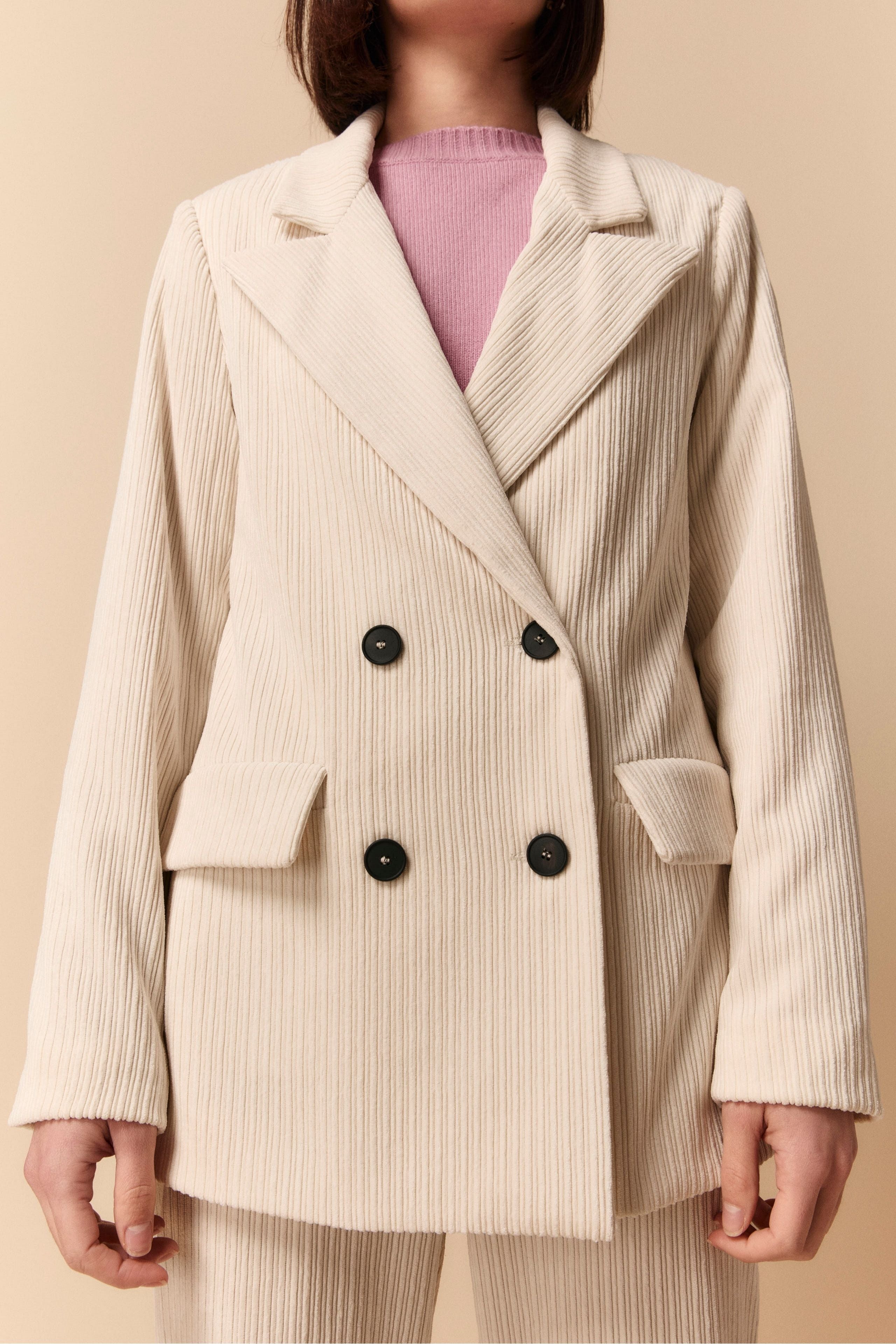 Veste Double Boutonnage en Velours Côtelé - CREAM