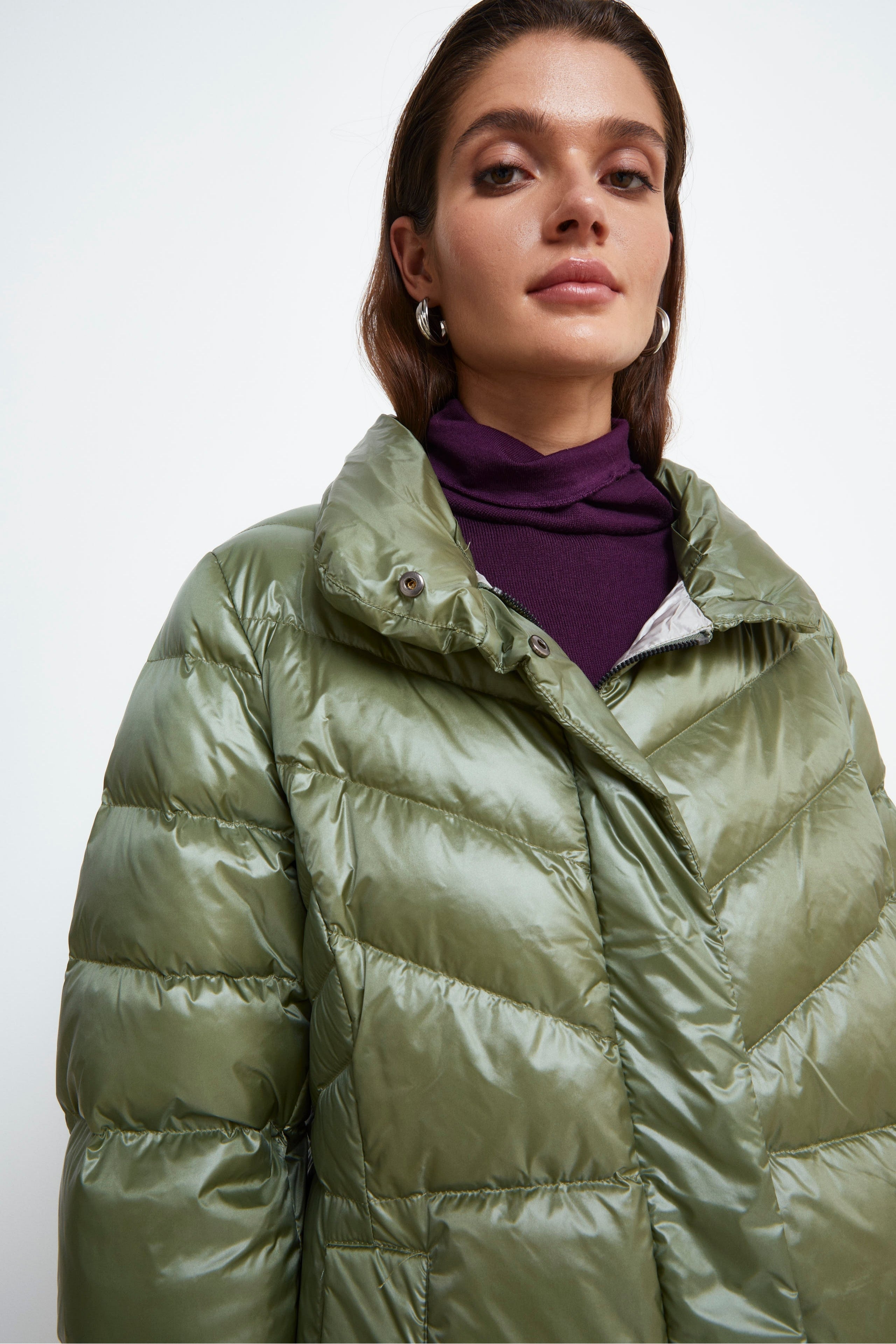 Hooded Down Jacket - Sage green