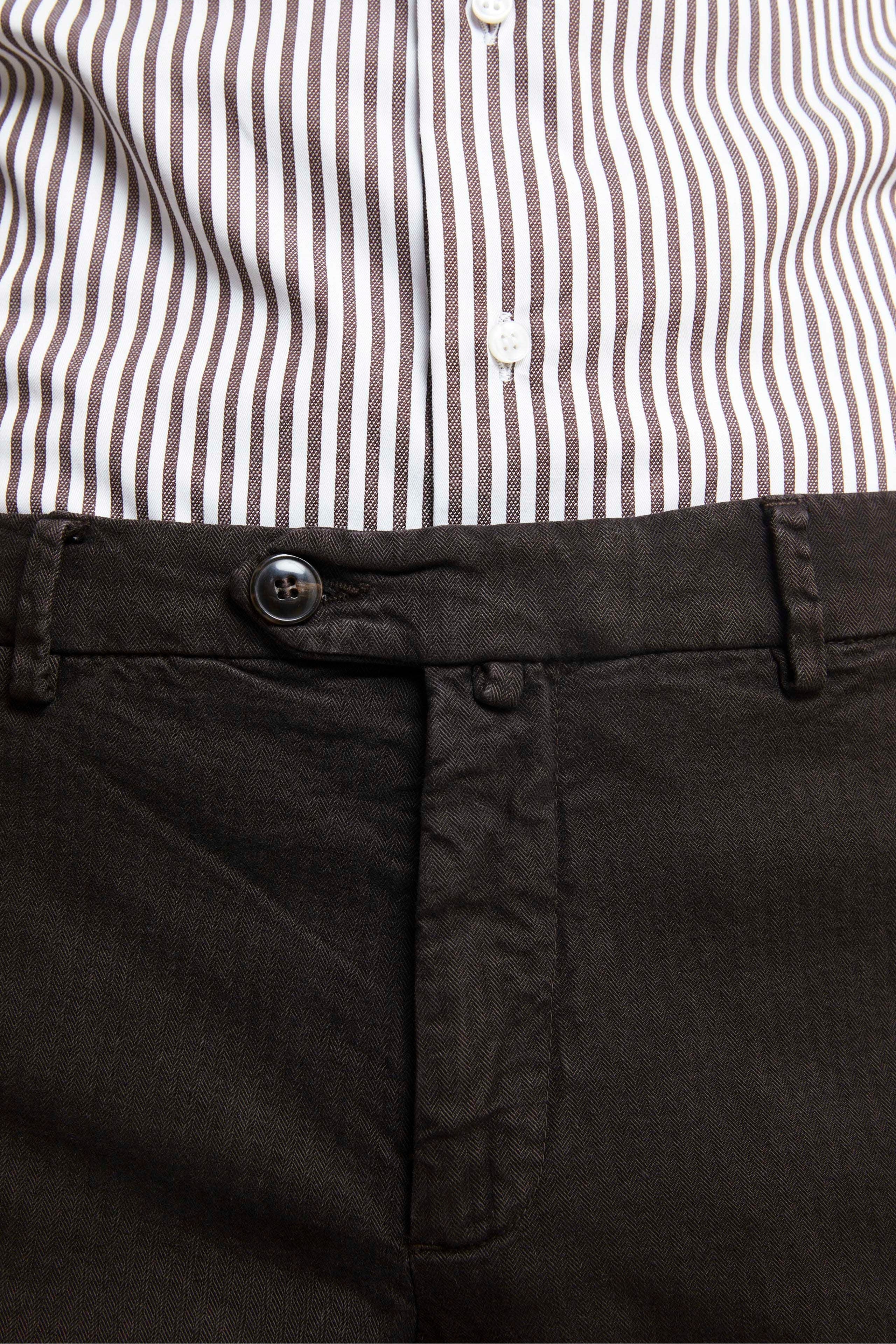 Slim Fit Cotton Trousers - Herringbone Brown