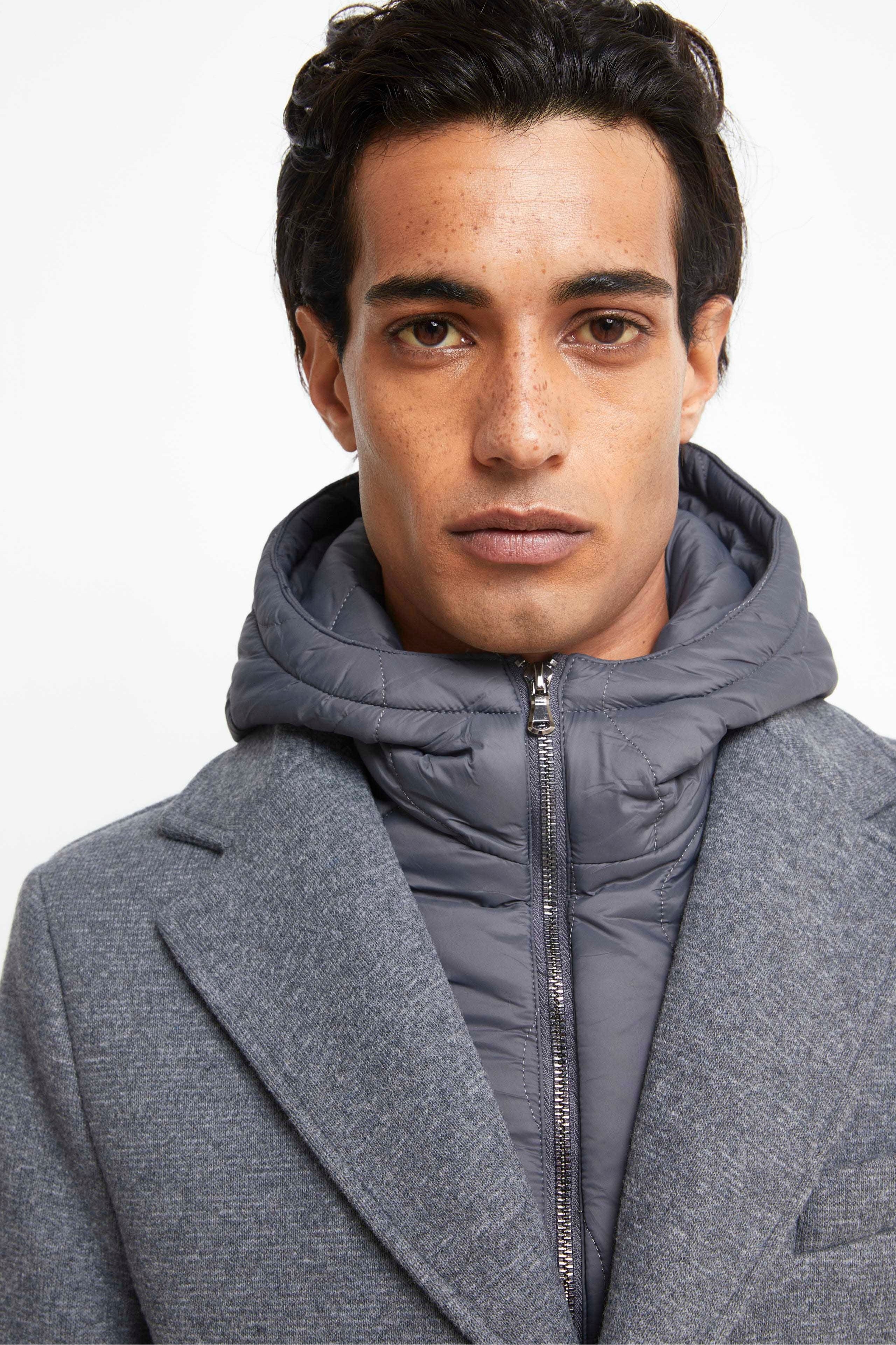 Hooded Wool Blend Coat - grey