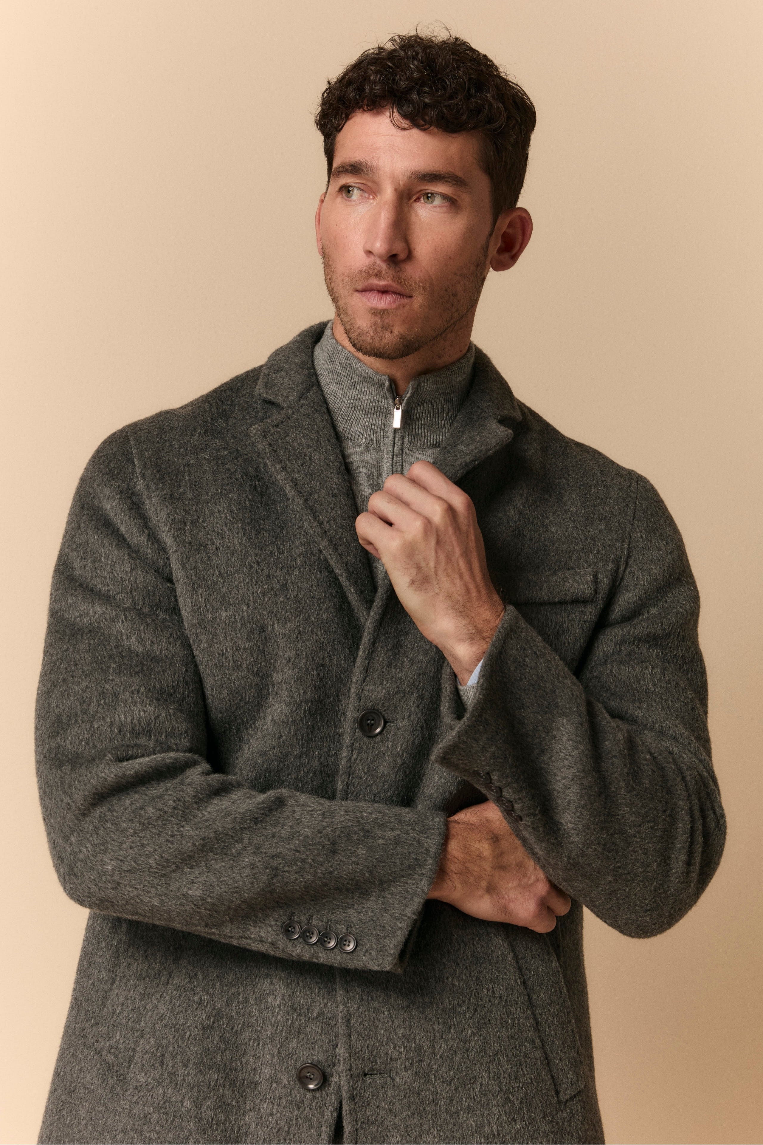 Wool Coat with Down Vest - Dark grey