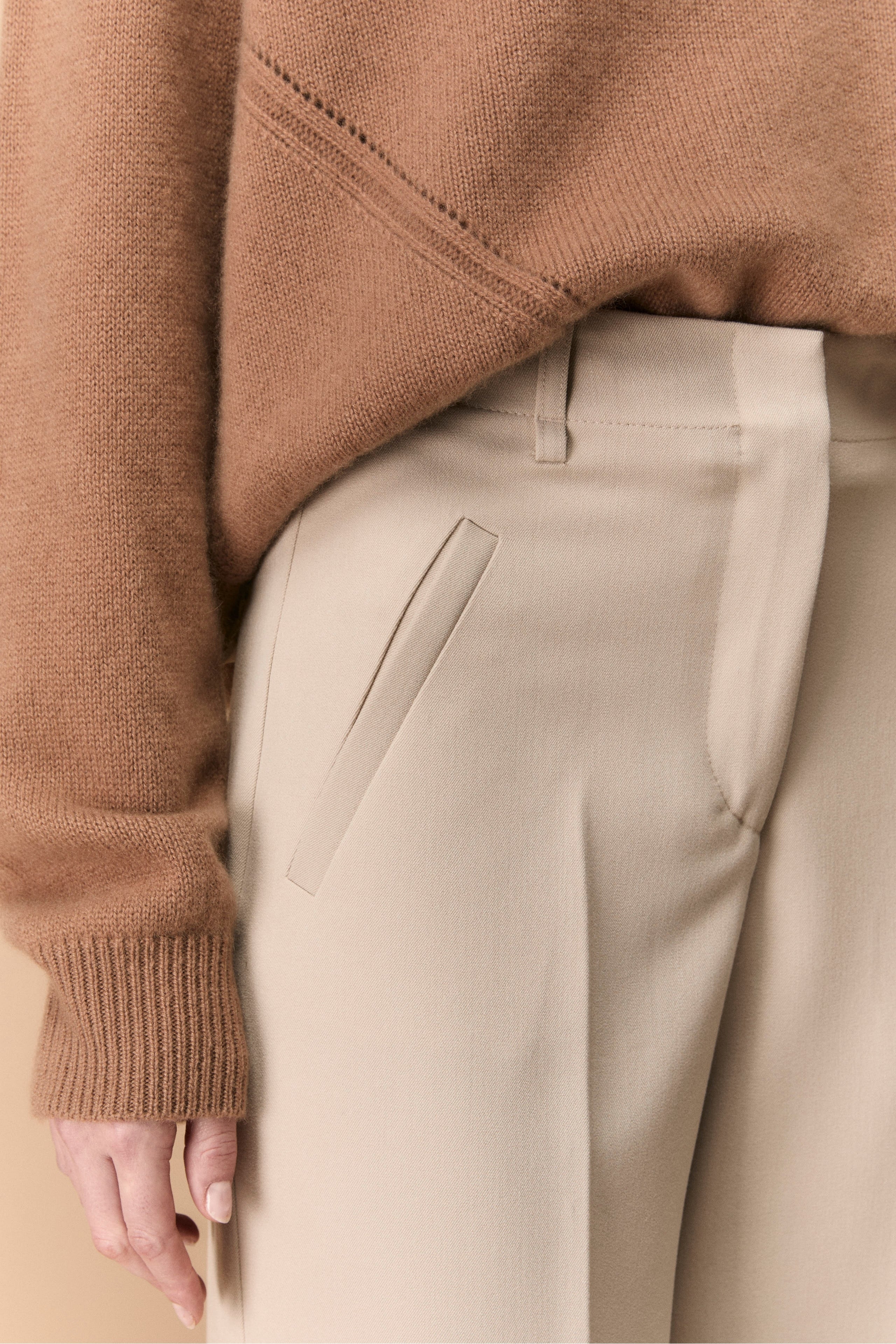 Pantalon palazzo à plis - BEIGE