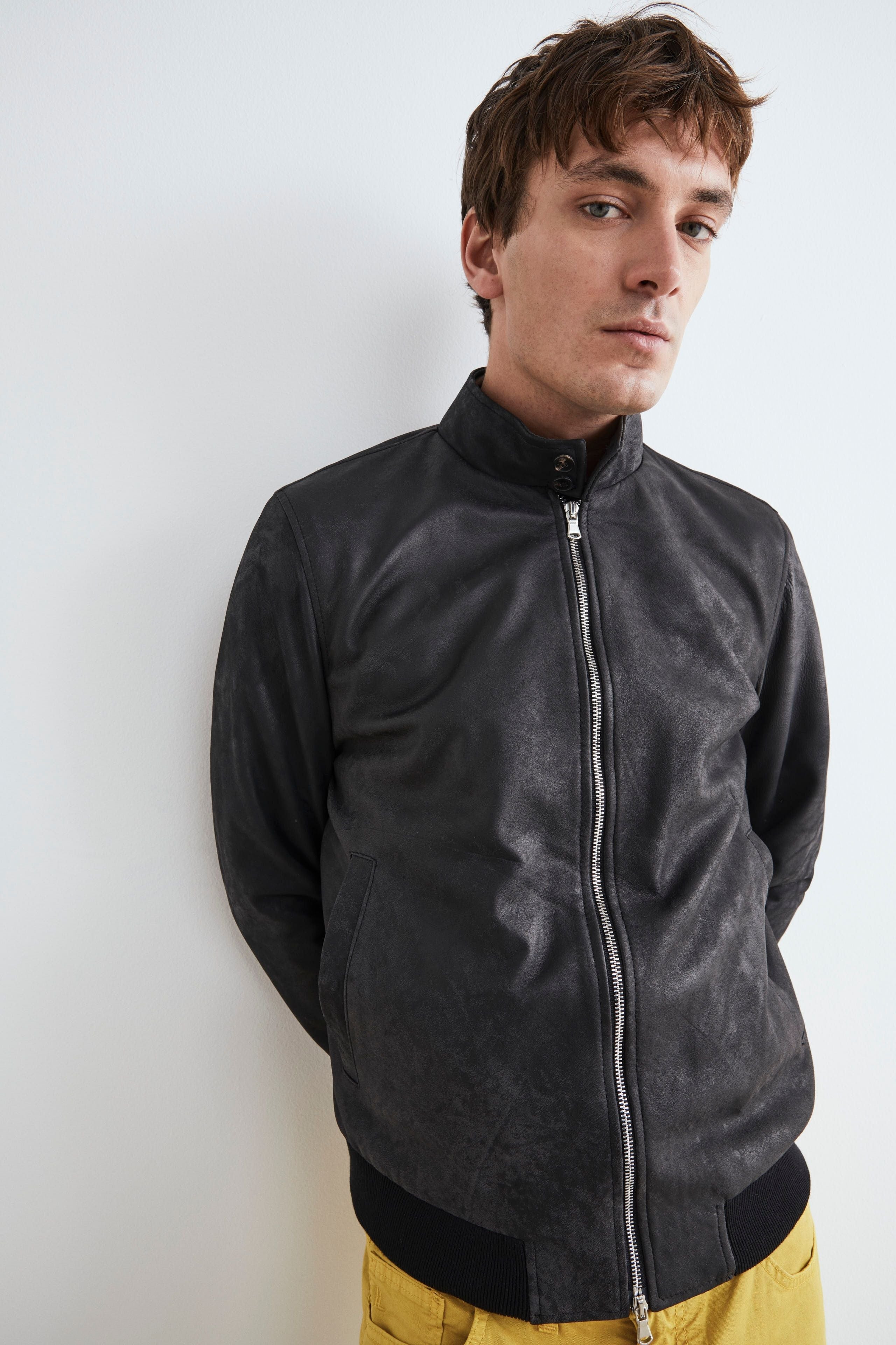 Men’s leather bomber jacket - BLACK