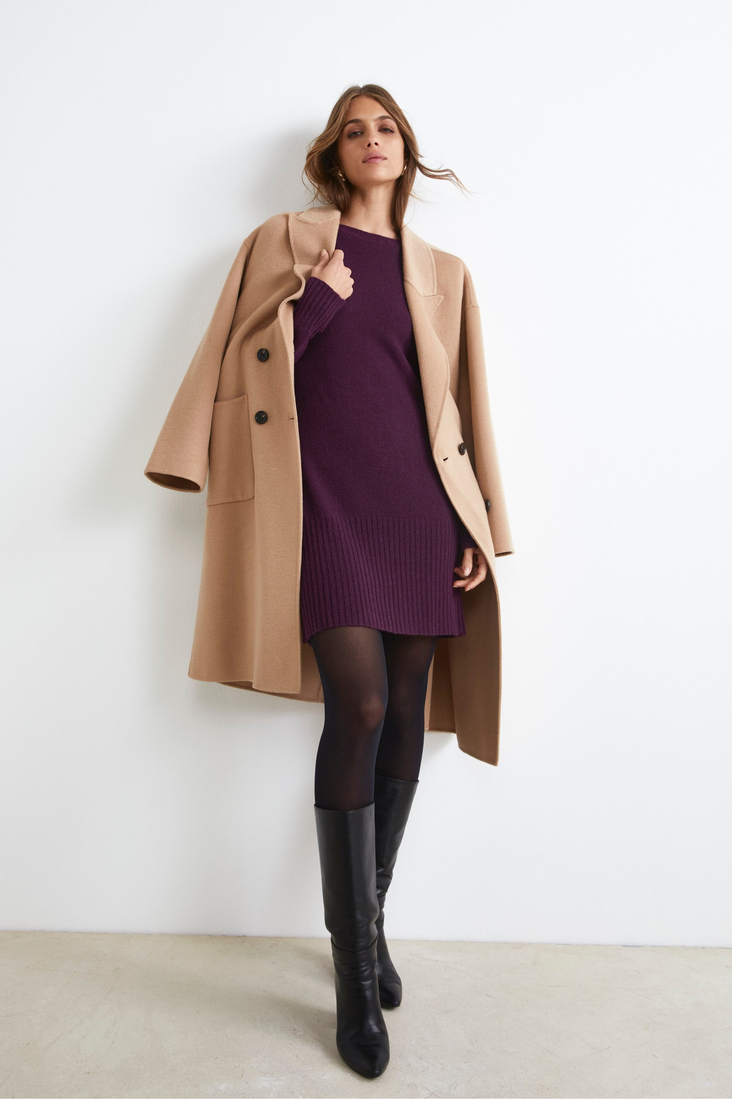 Midi Dress in Cashmere Blend - Wine red