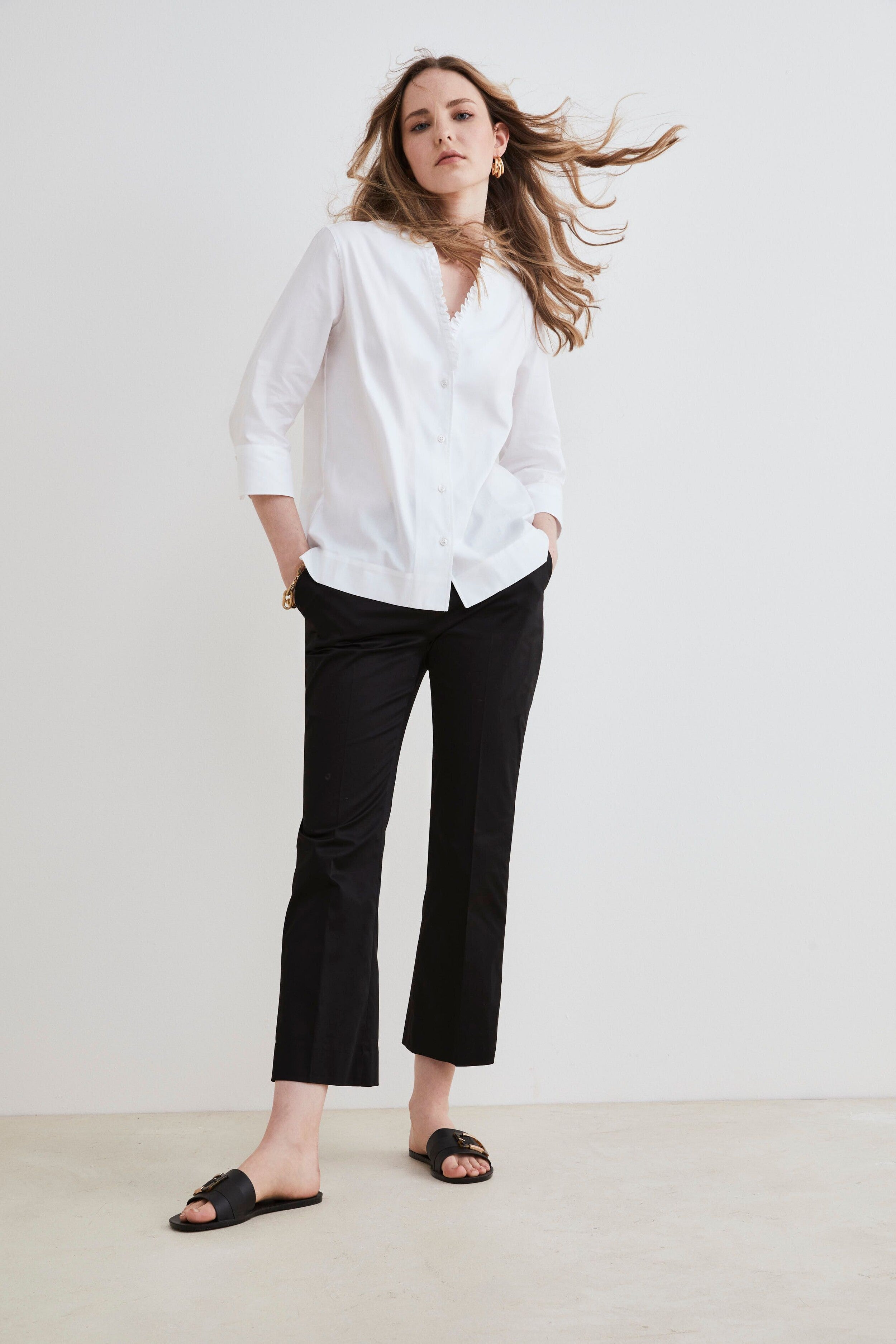 Pantalon mi-flare en coton - NOIR